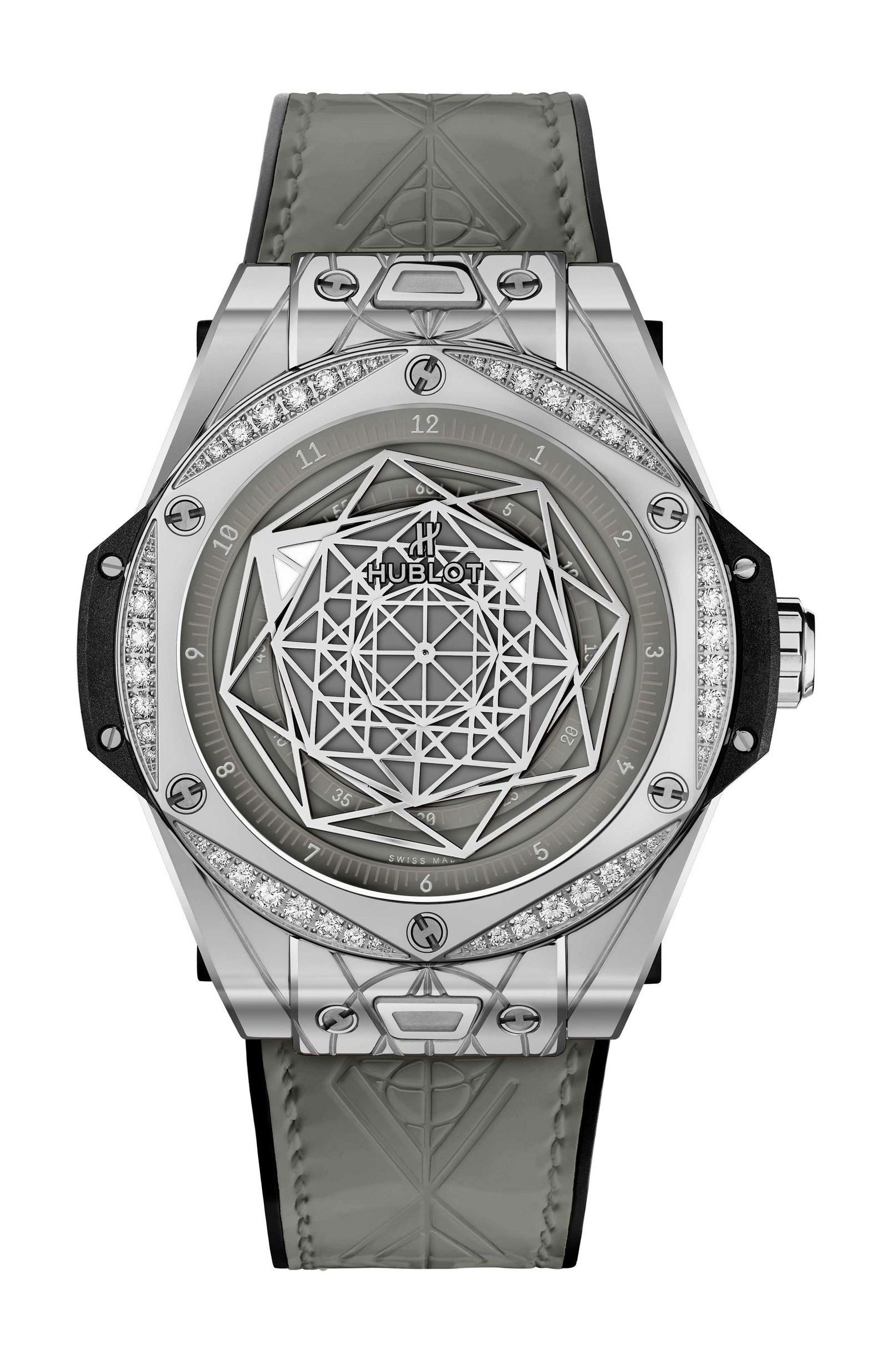 Hublot Big Bang One Click Sang Bleu Steel Grey Diamonds luxury timepiece - detailed view