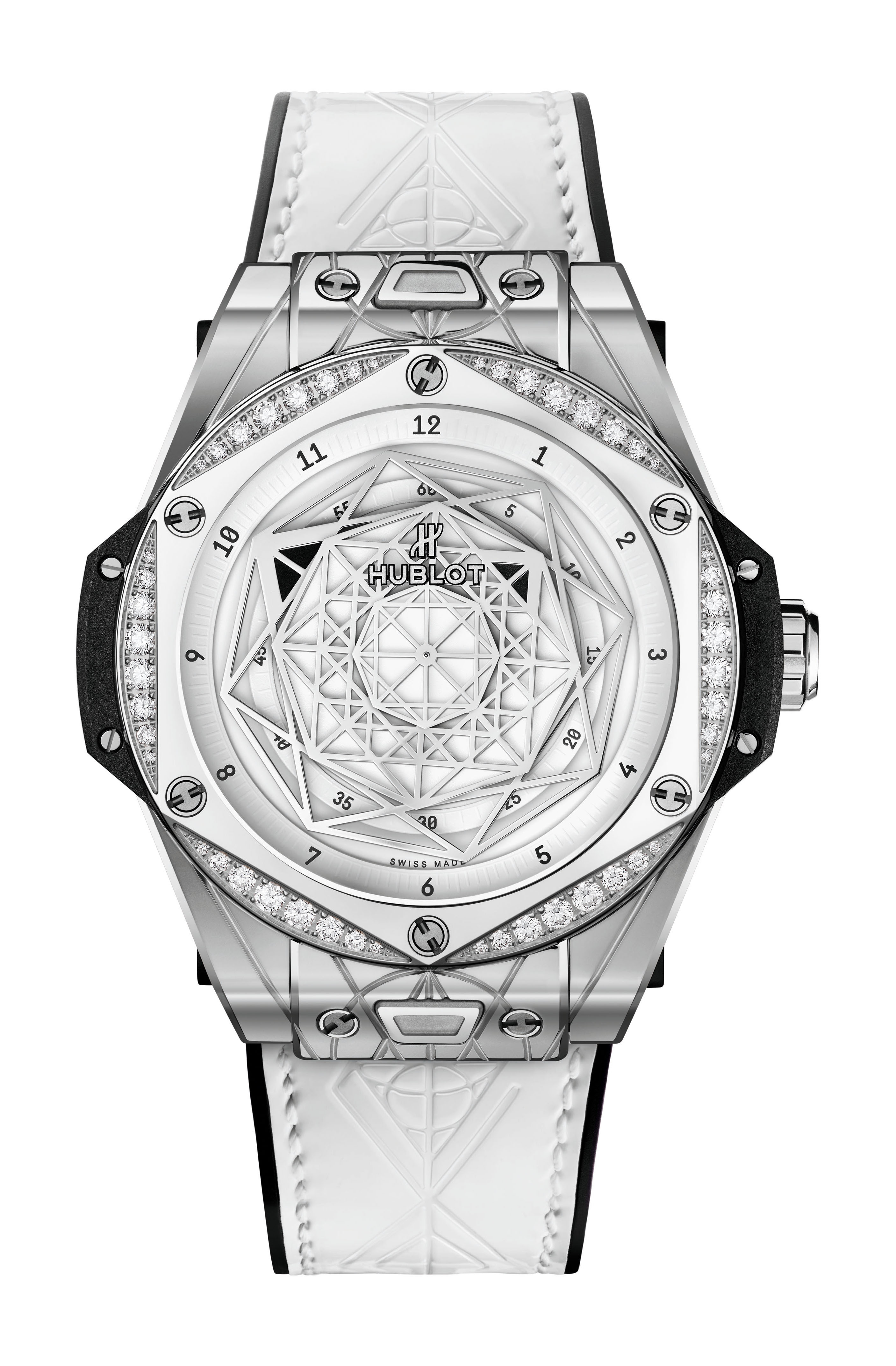 Hublot Big Bang One Click Sang Bleu Steel White Diamonds luxury timepiece - detailed view