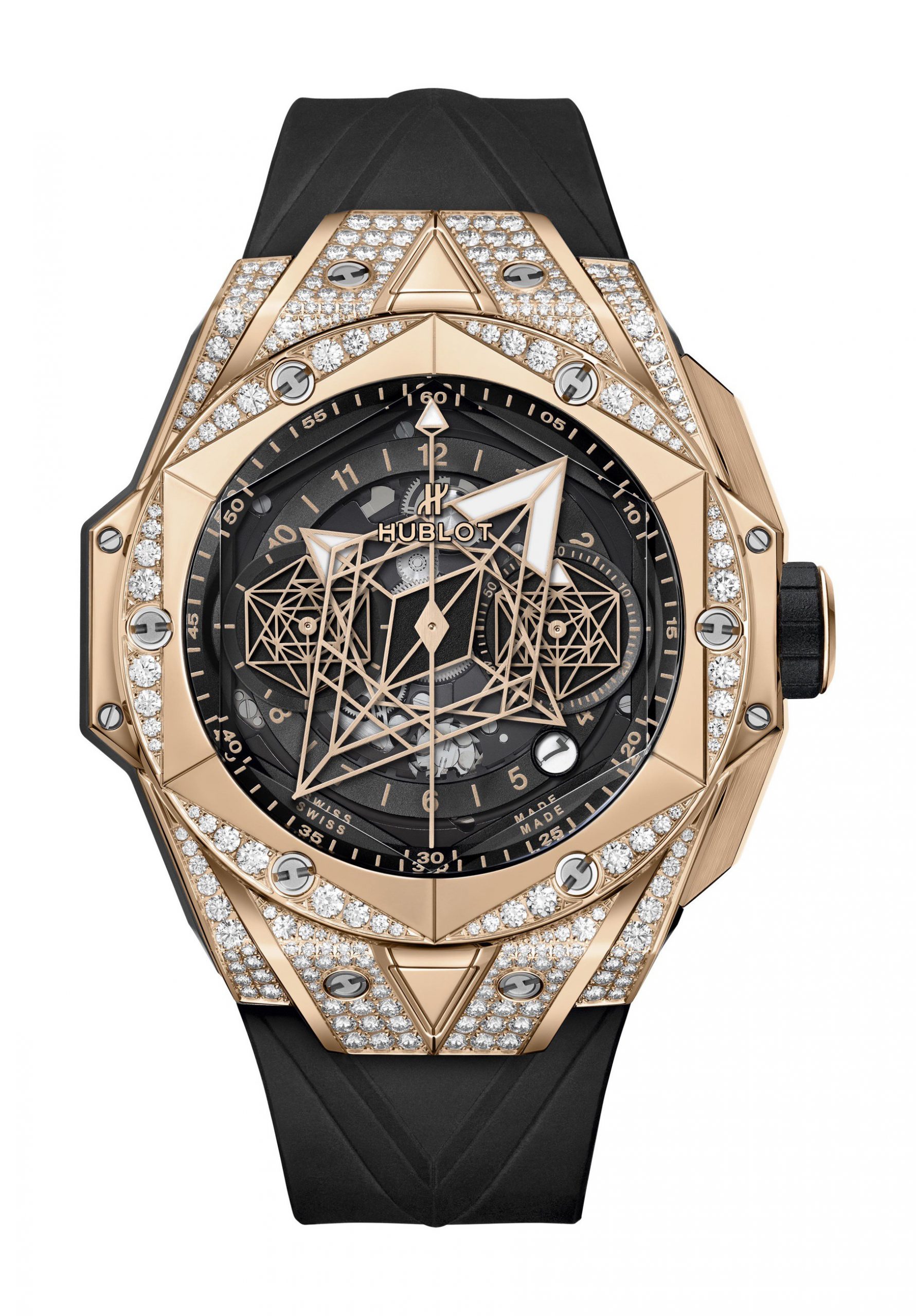 Hublot Big Bang Sang Bleu II King Gold Pavé luxury timepiece - detailed view