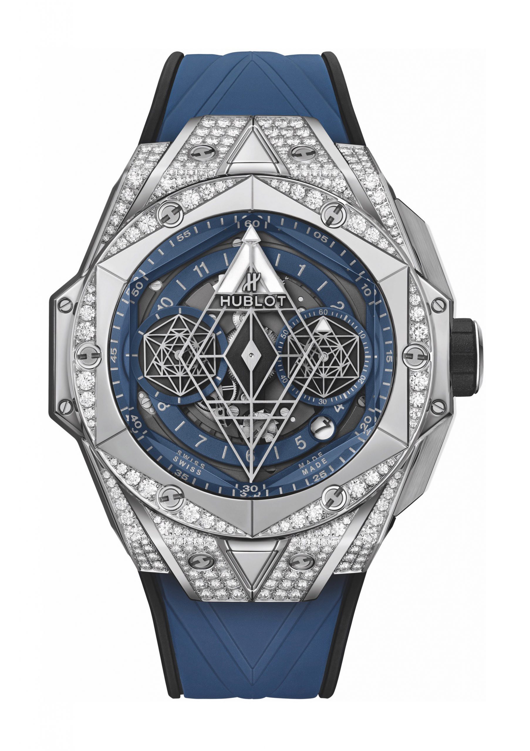 Hublot Big Bang Sang Bleu II Titanium Blue Pavé luxury timepiece - detailed view