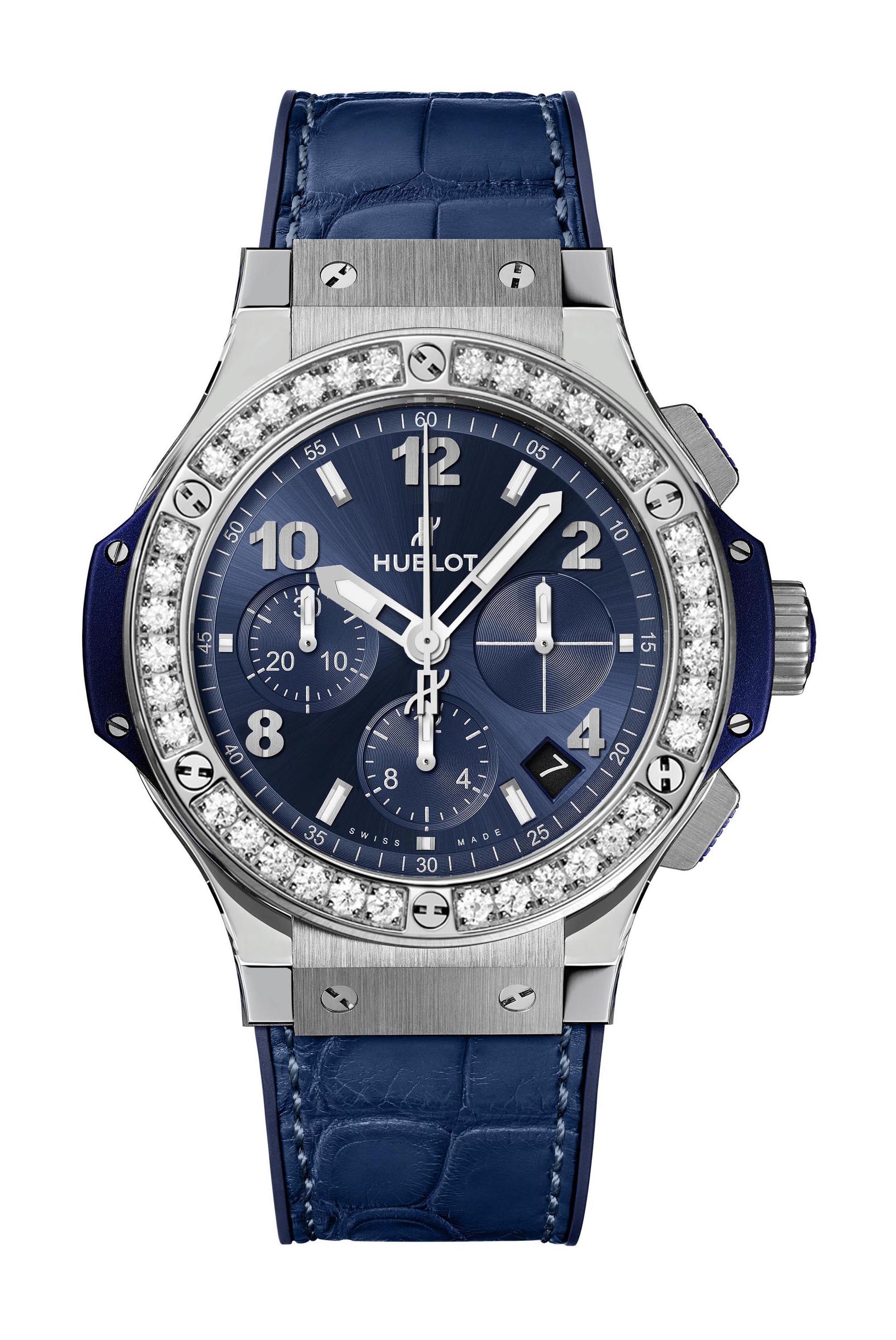 Hublot Big Bang Steel Blue Diamonds luxury timepiece - detailed view