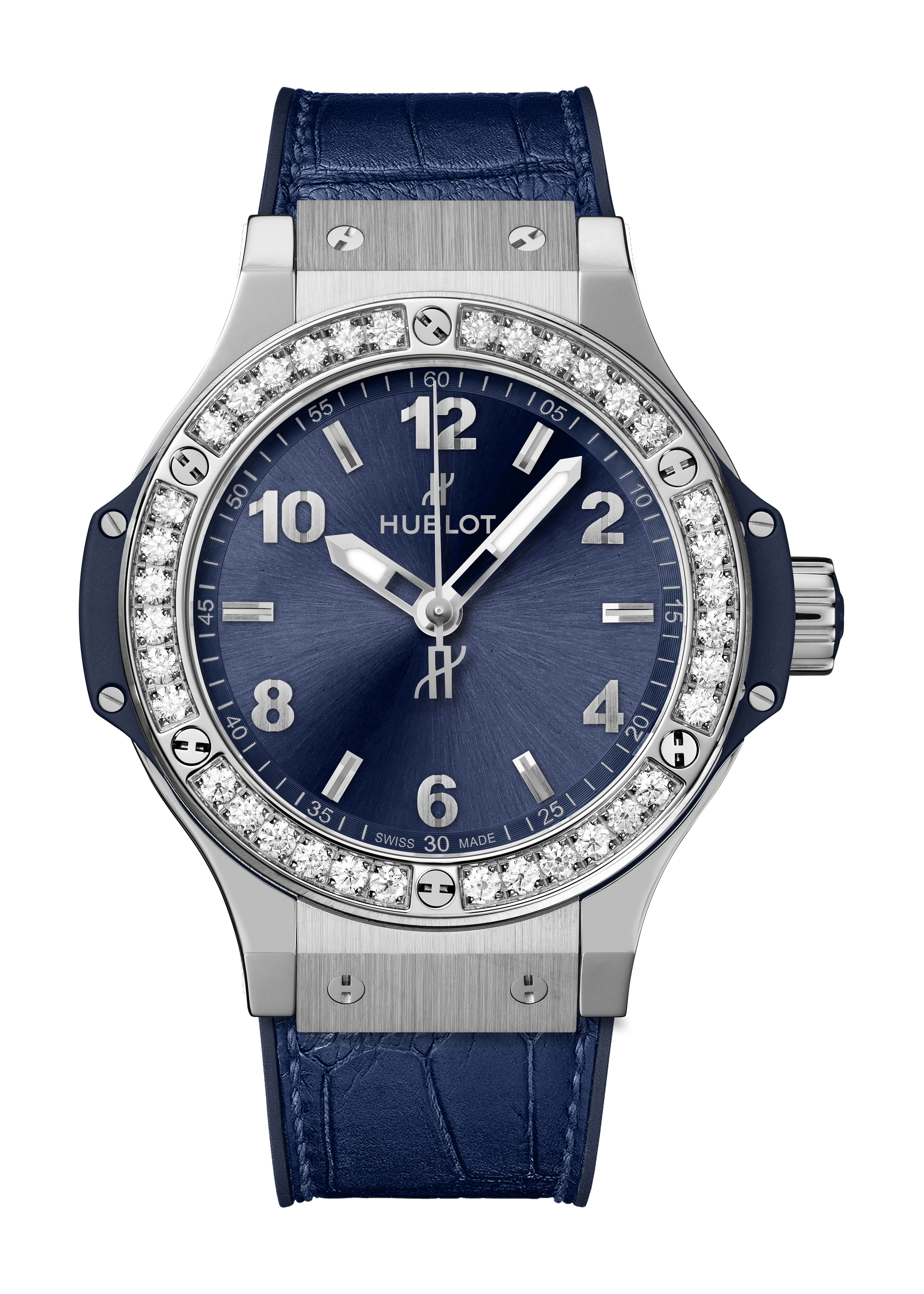 Hublot Big Bang Steel Blue Diamonds luxury timepiece - detailed view