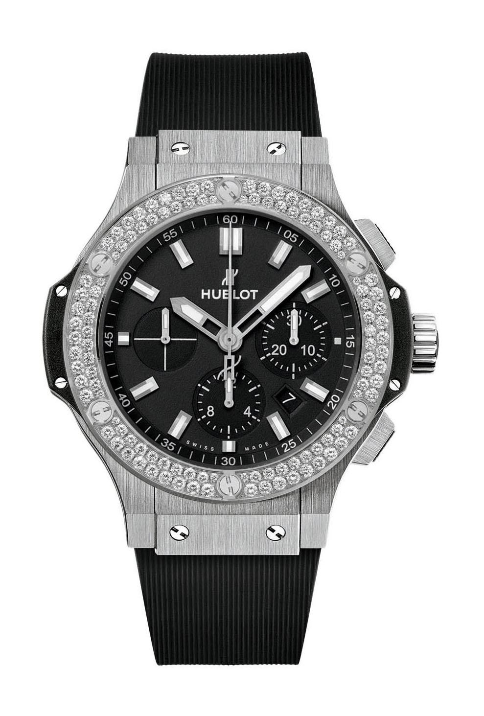 Hublot Big Bang Steel Diamonds luxury timepiece - detailed view