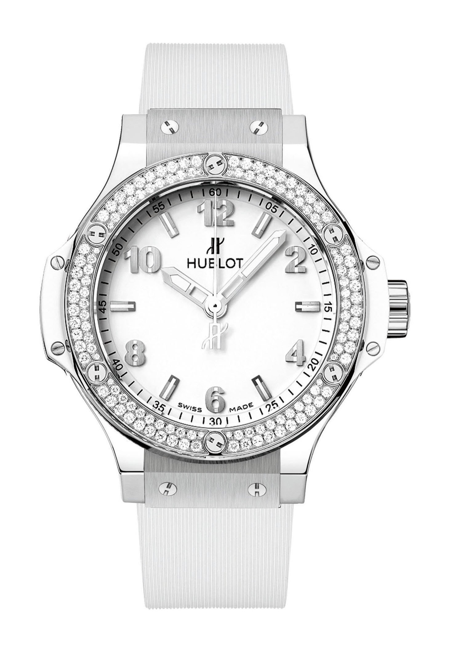 Hublot Big Bang Steel White Diamonds luxury timepiece - detailed view