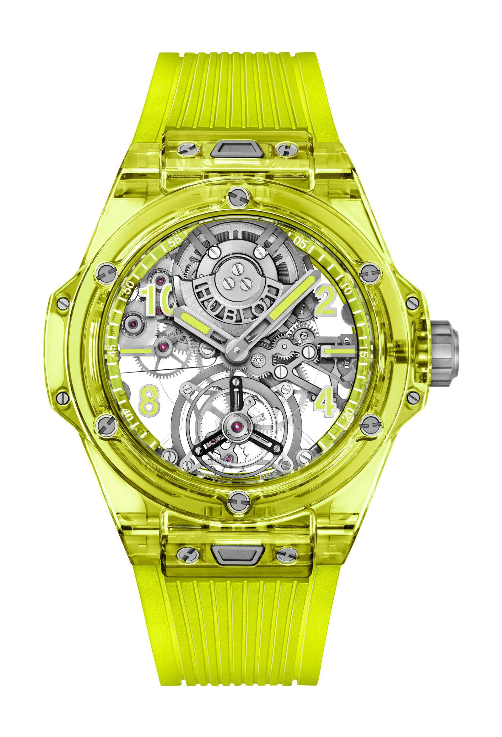 Hublot Big Bang Tourbillon Saxem Yellow Neon luxury timepiece - detailed view