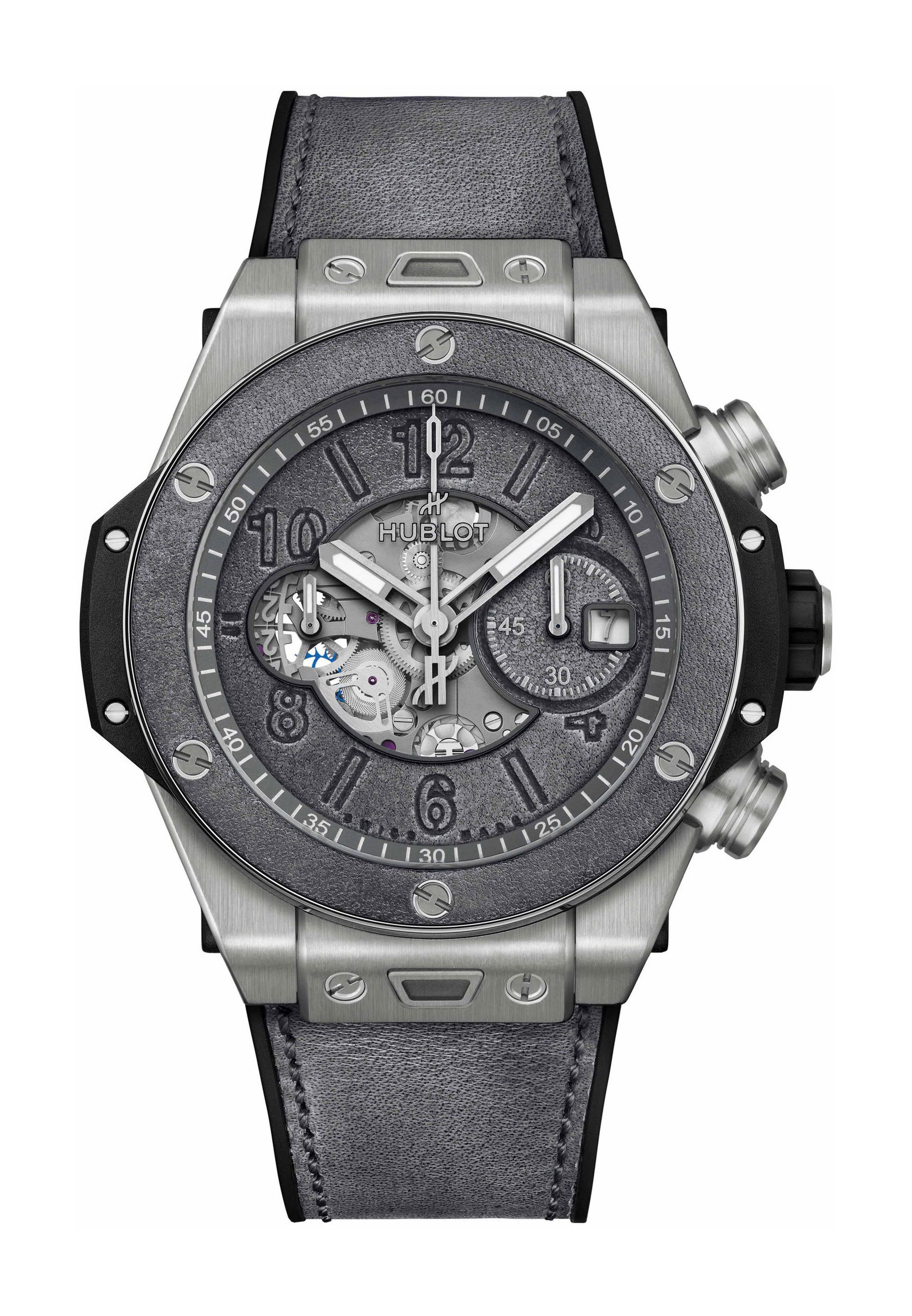 Hublot Big Bang Unico Berluti Aluminio luxury timepiece - detailed view