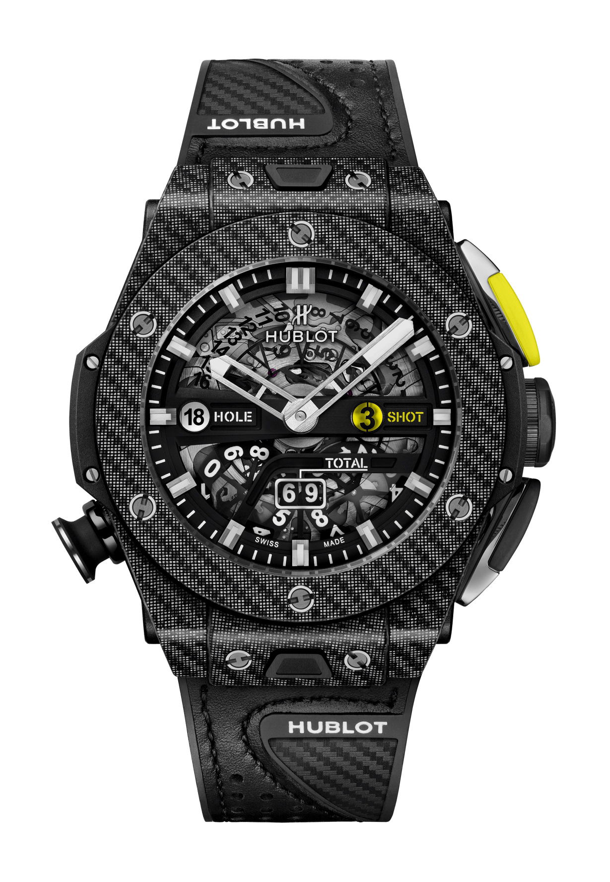 Hublot Big Bang Unico Golf Black Carbon luxury timepiece - detailed view