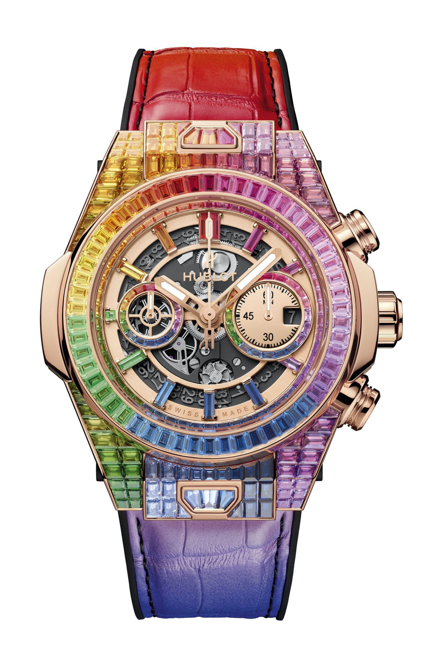 Hublot Big Bang Unico High Jewelery Rainbow luxury timepiece - detailed view