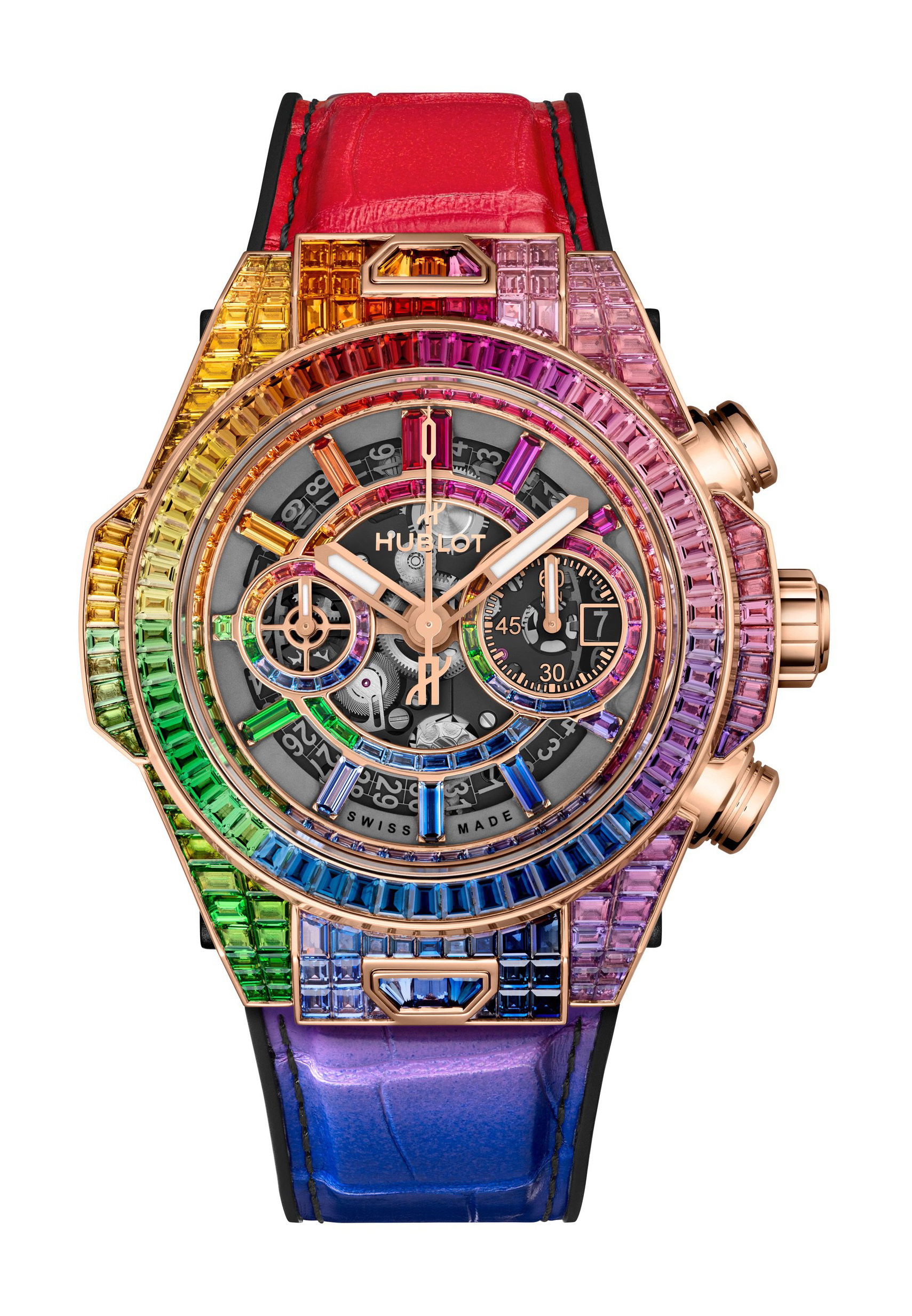 Hublot Big Bang Unico High Jewellery King Gold Rainbow luxury timepiece - detailed view