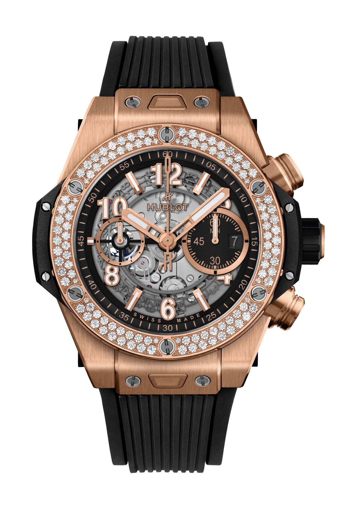 Hublot Big Bang Unico King Gold Diamonds luxury timepiece - detailed view