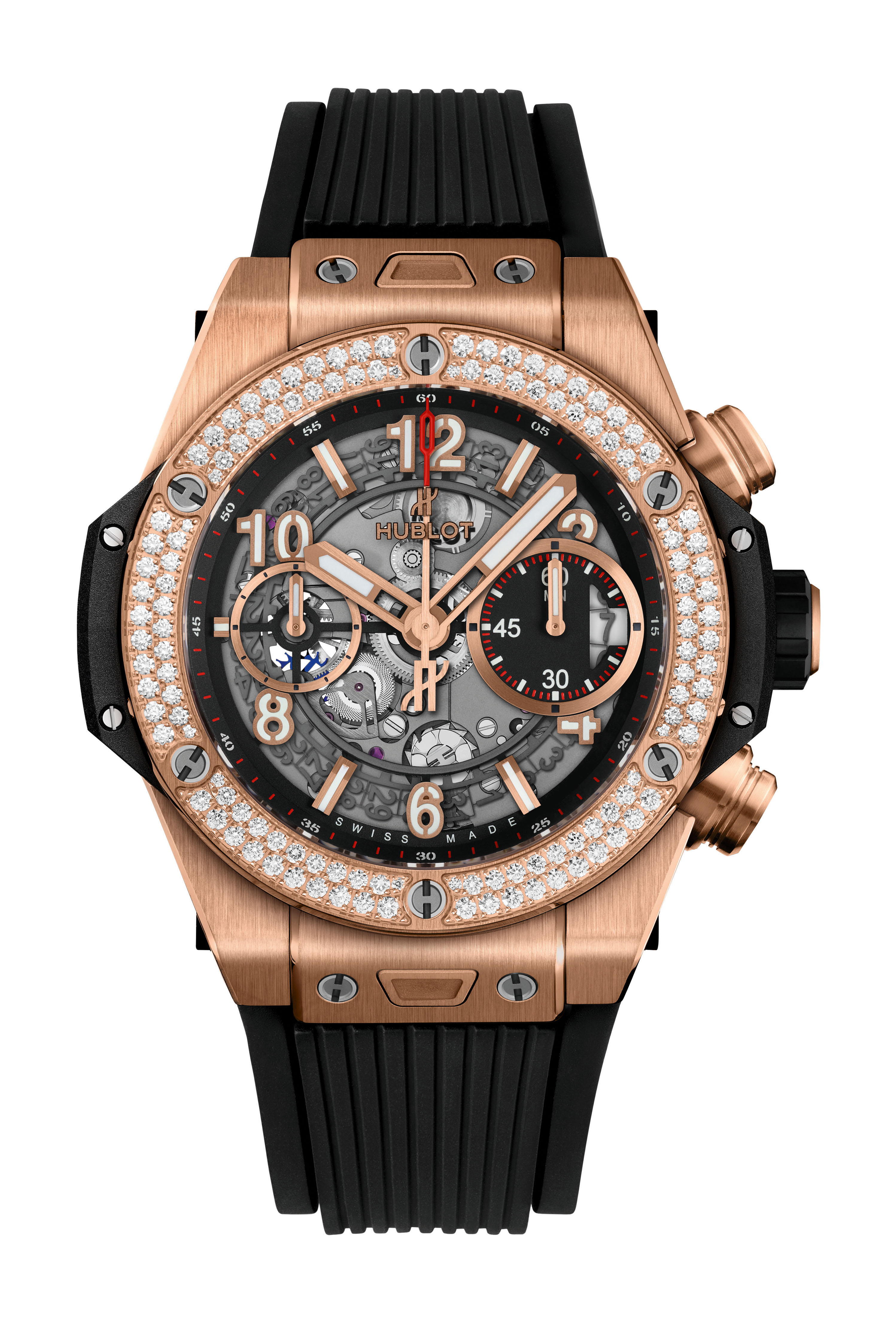 Hublot Big Bang Unico King Gold Diamonds luxury timepiece - detailed view