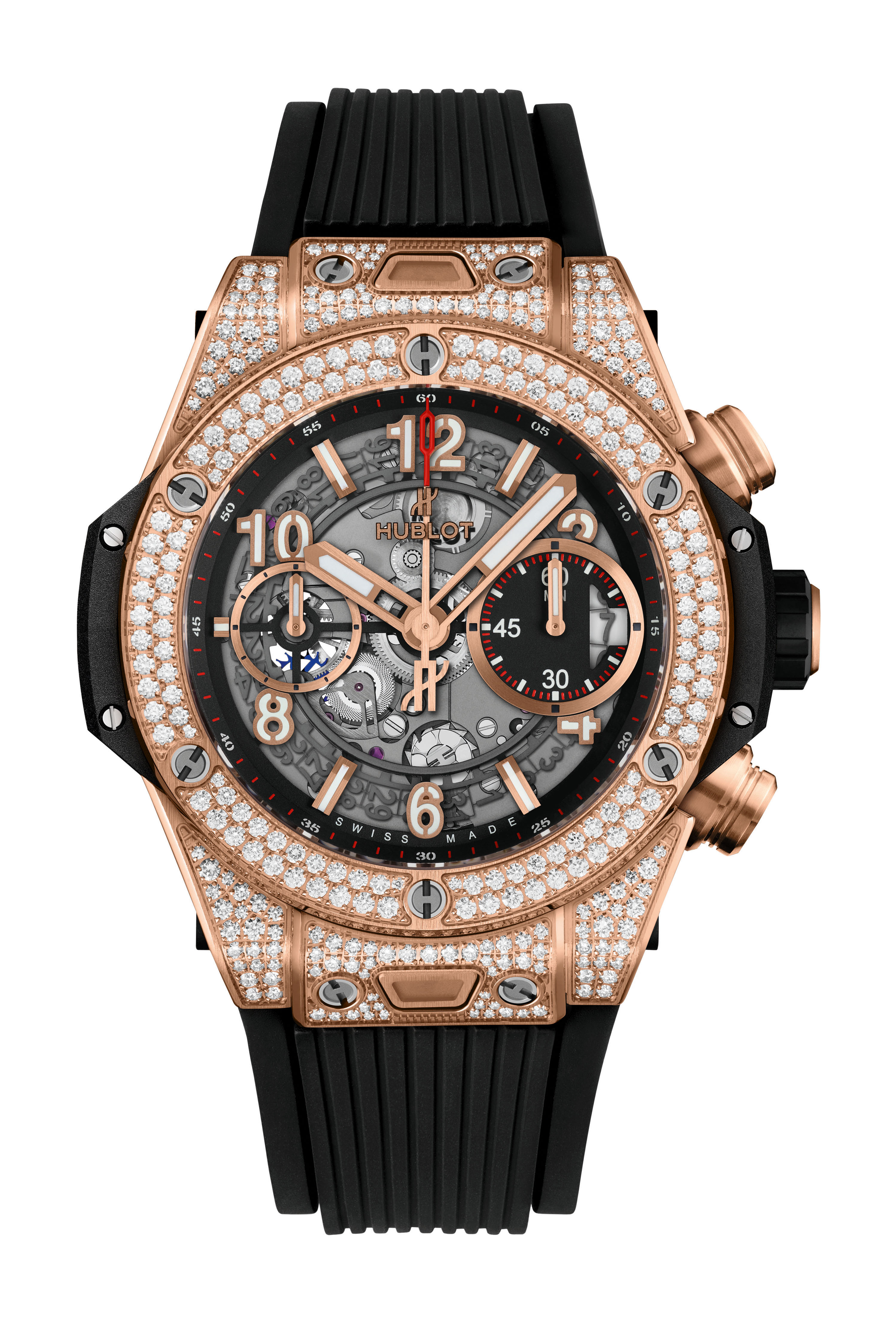 Hublot Big Bang Unico King Gold Pavé luxury timepiece - detailed view