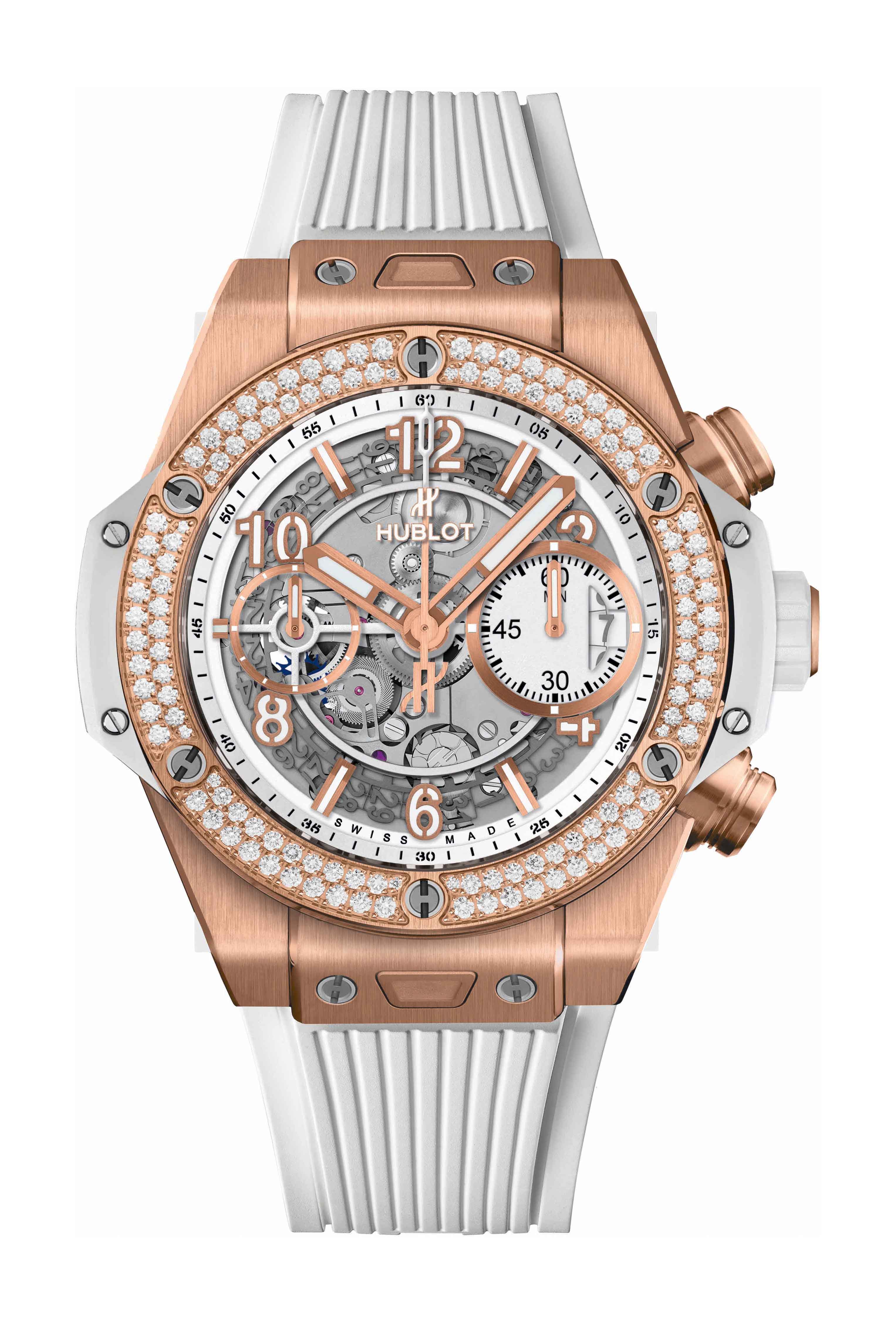 Hublot Big Bang Unico King Gold White Diamonds luxury timepiece - detailed view