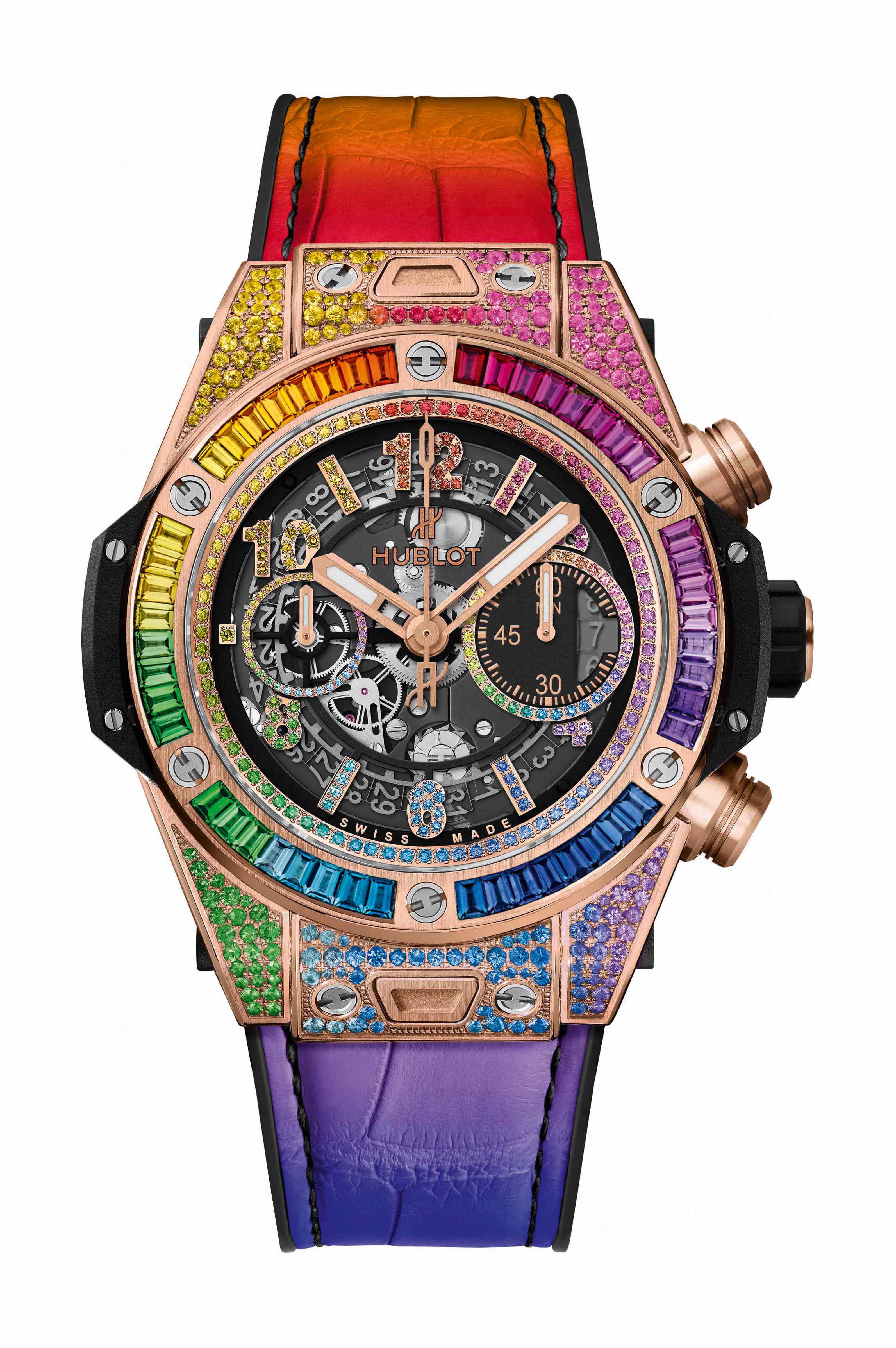 Hublot Big Bang Unico Rainbow King Gold luxury timepiece - detailed view
