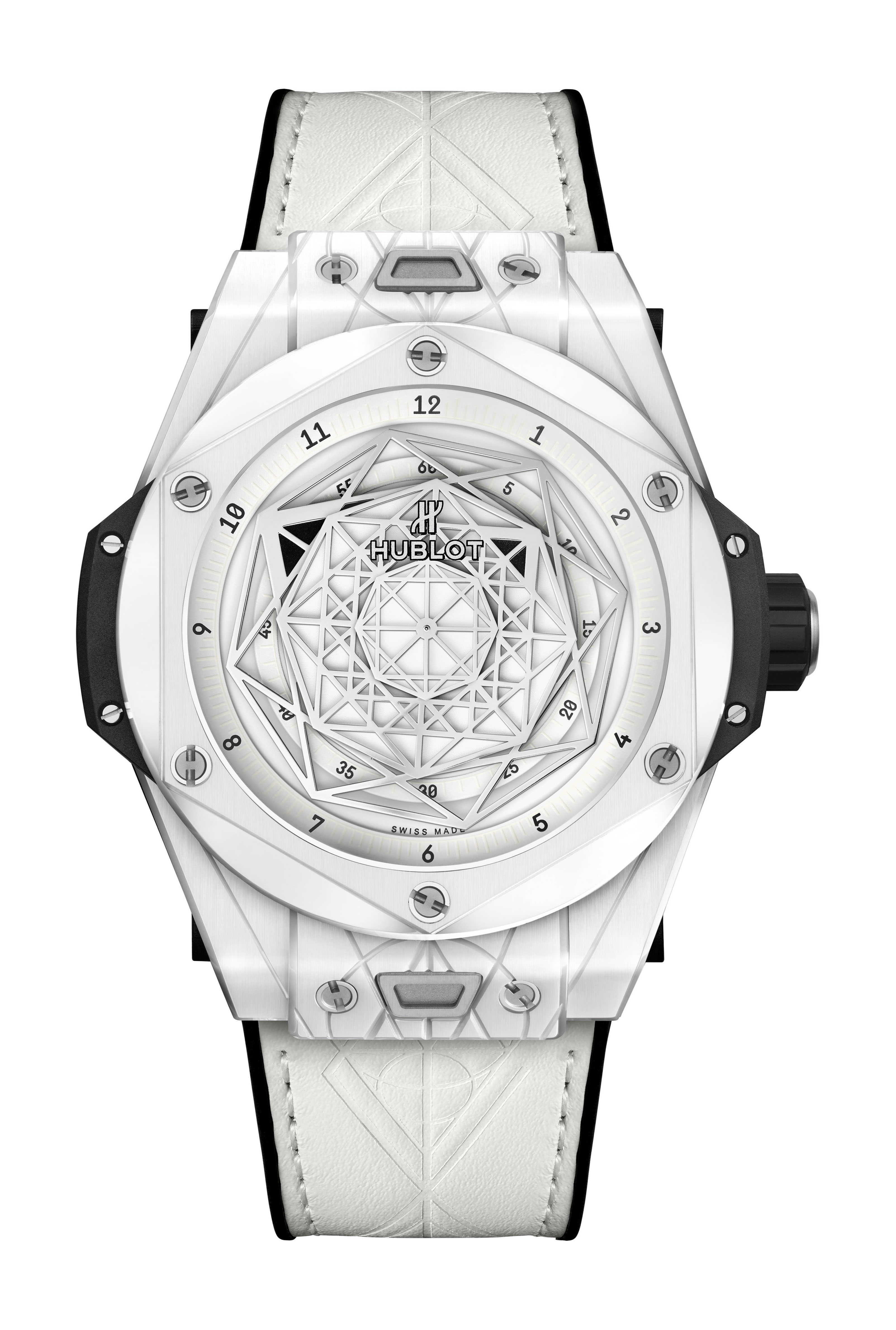 Hublot Big Bang Unico Sang Bleu Ceramic White luxury timepiece - detailed view