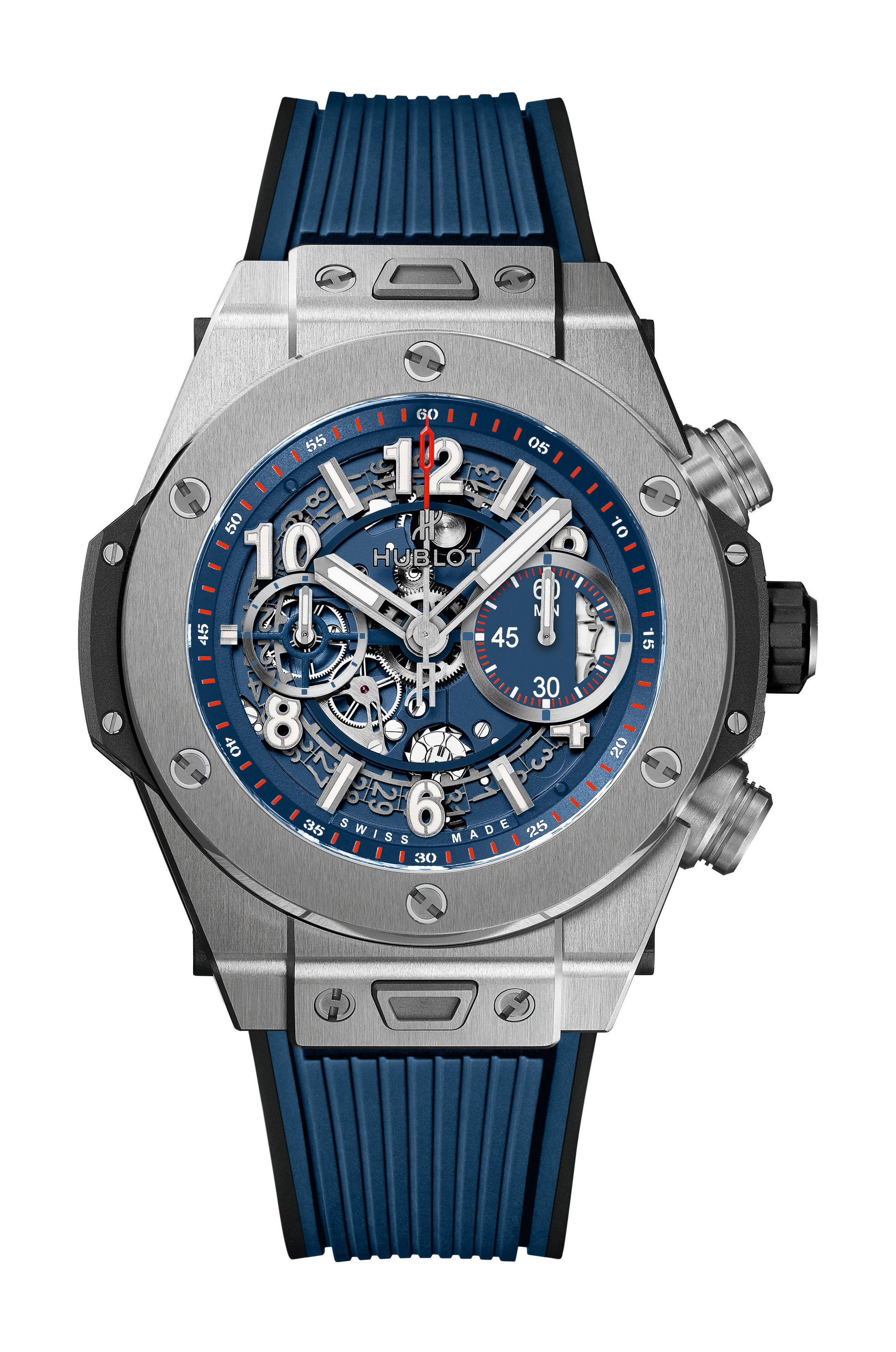 Hublot Big Bang Unico Titanium Blue luxury timepiece - detailed view