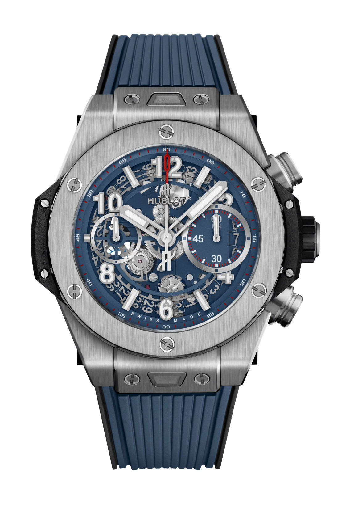 Hublot Big Bang Unico Titanium Blue luxury timepiece - detailed view