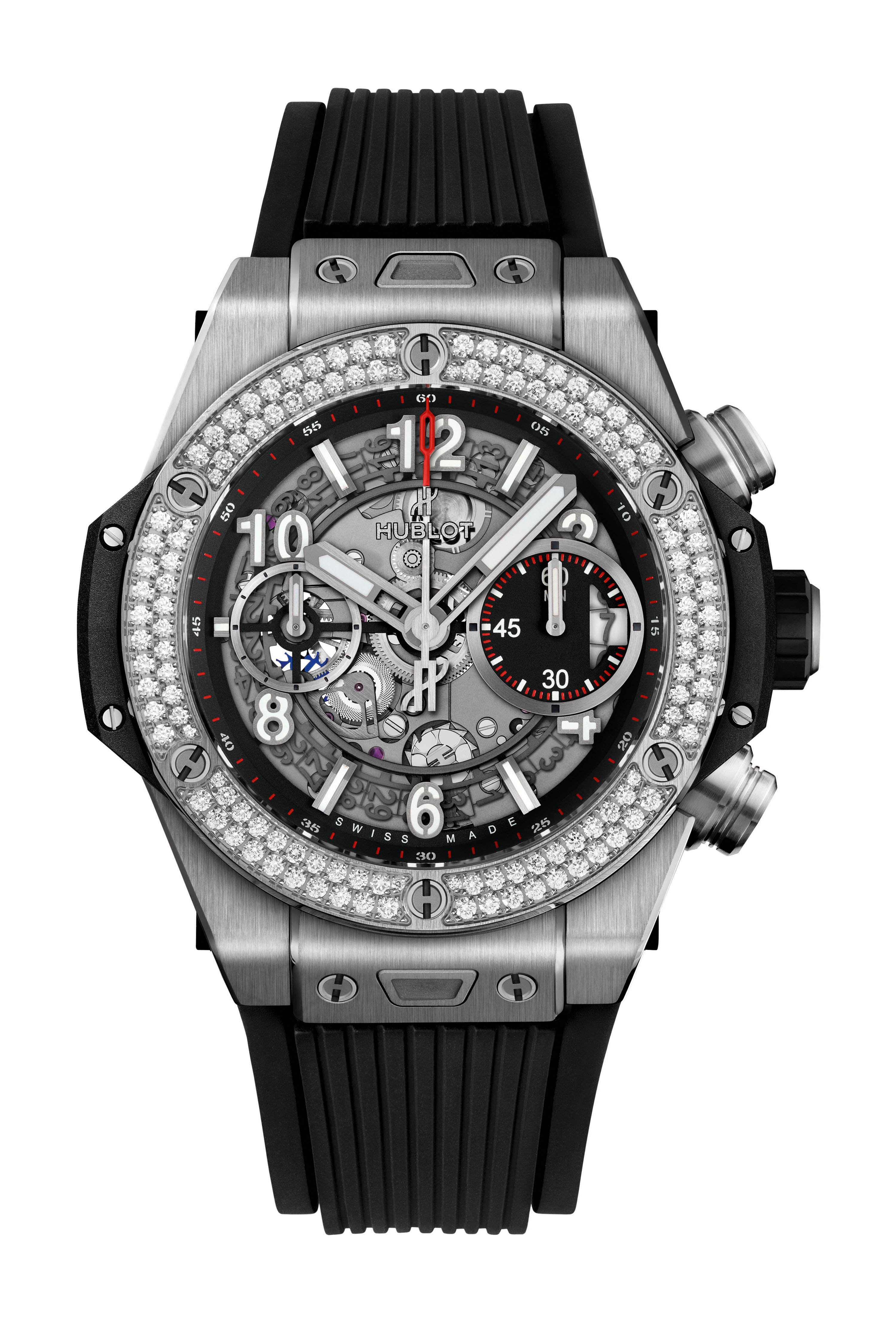 Hublot Big Bang Unico Titanium Diamonds luxury timepiece - detailed view