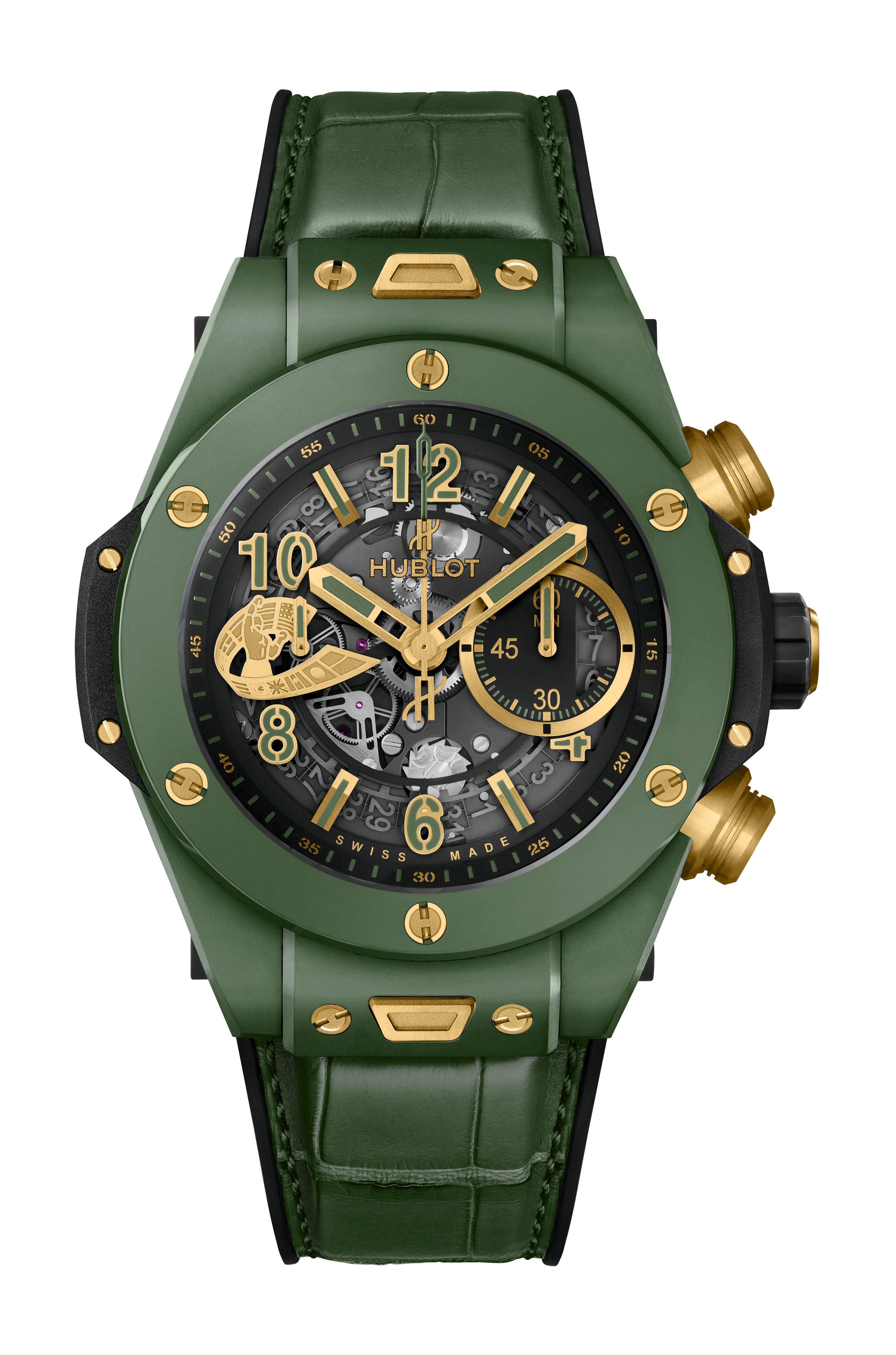 Hublot Big Bang Unico WBC Green Ceramic luxury timepiece - detailed view