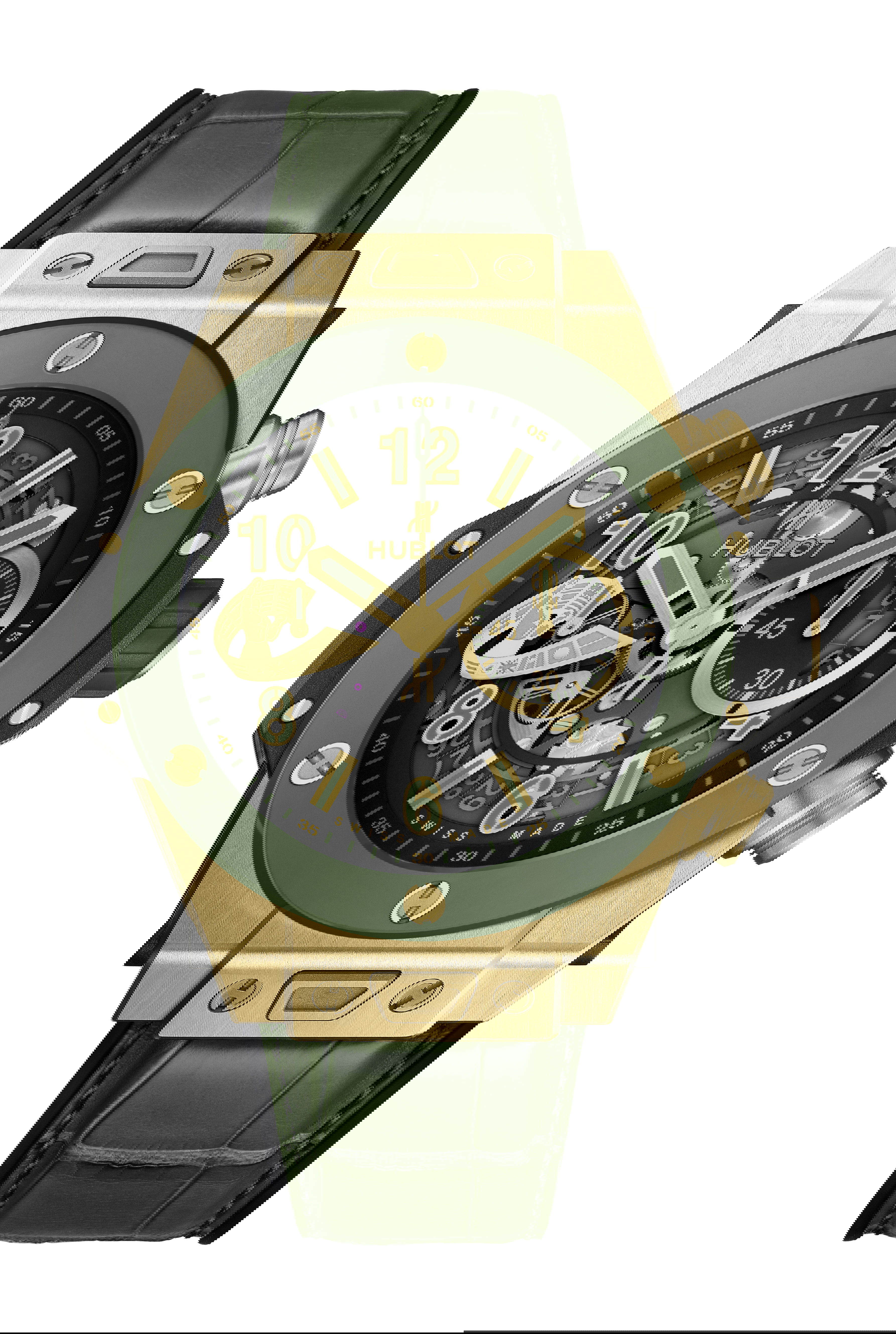 Hublot Big Bang Unico WBC Yellow Gold Green Ceramic luxury timepiece - detailed view