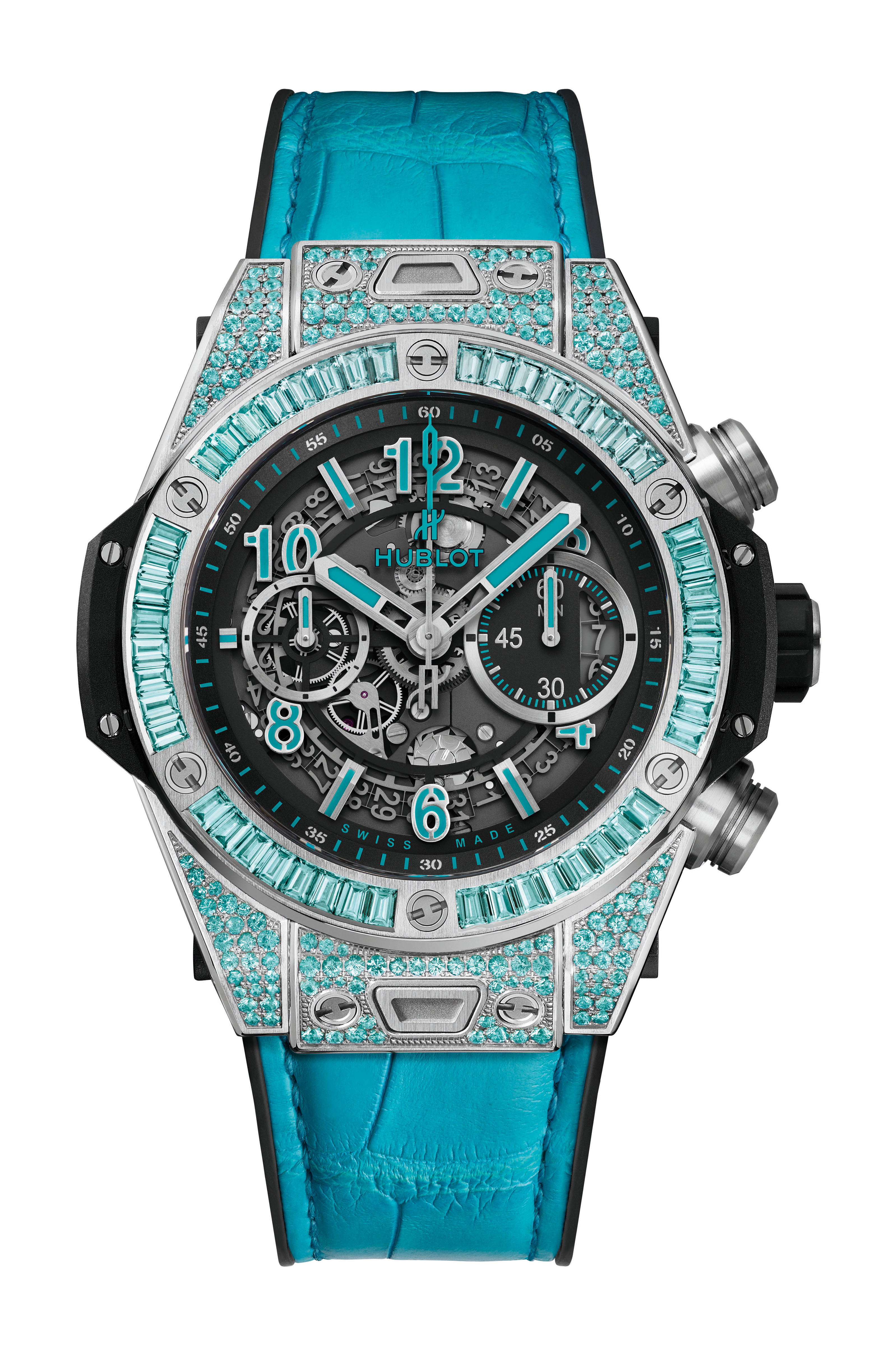 Hublot Big Bang Unico White Gold Paraiba luxury timepiece - detailed view