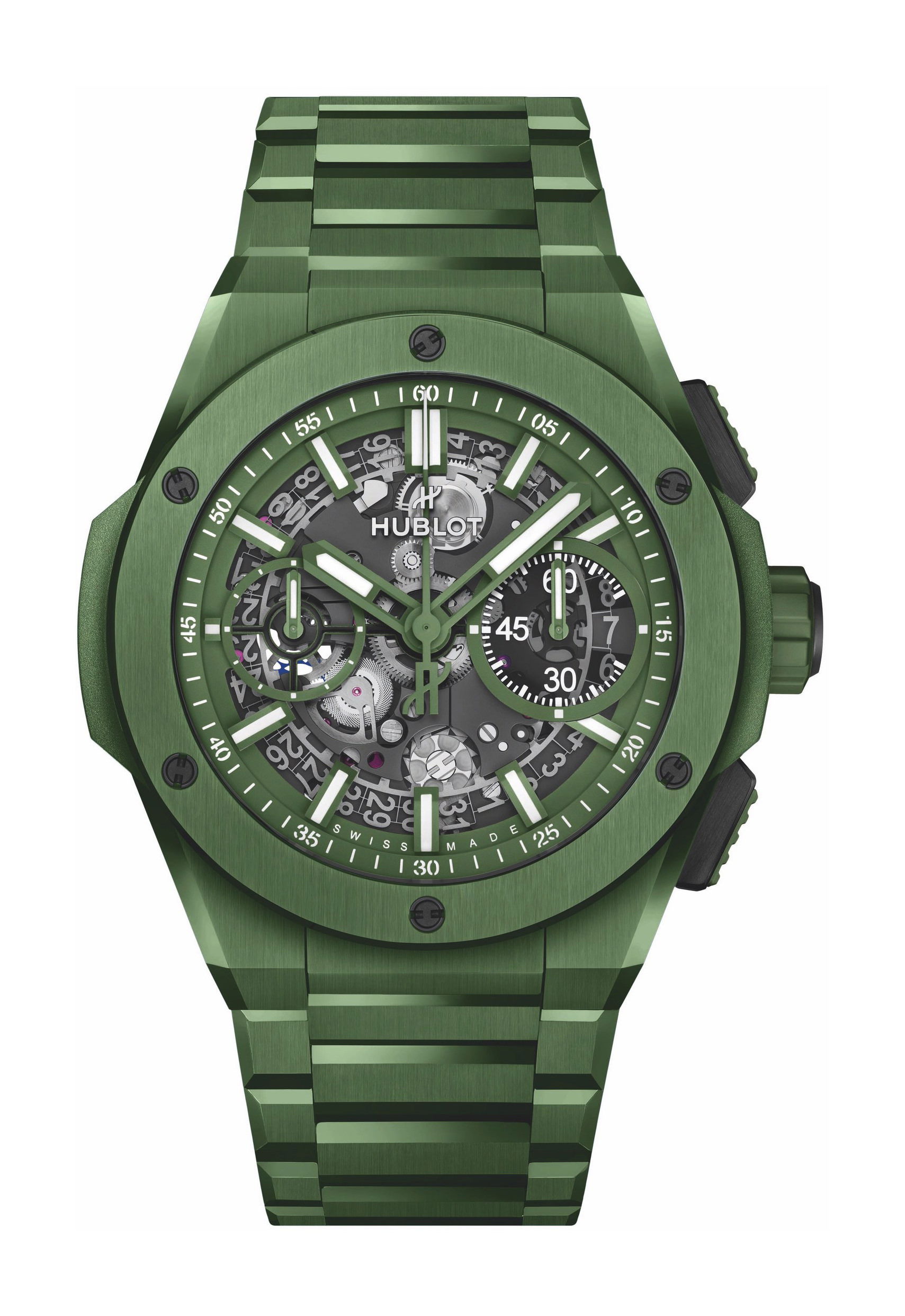 Hublot Big Bang Integral Green Ceramic luxury timepiece - detailed view