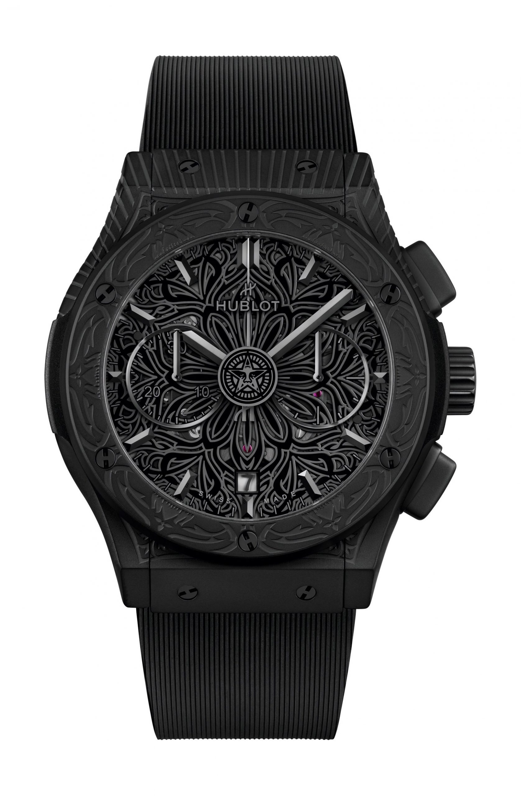 Hublot Classic Fusion Aerofusion Chronograph All Black Shepard Fairey luxury timepiece - detailed view