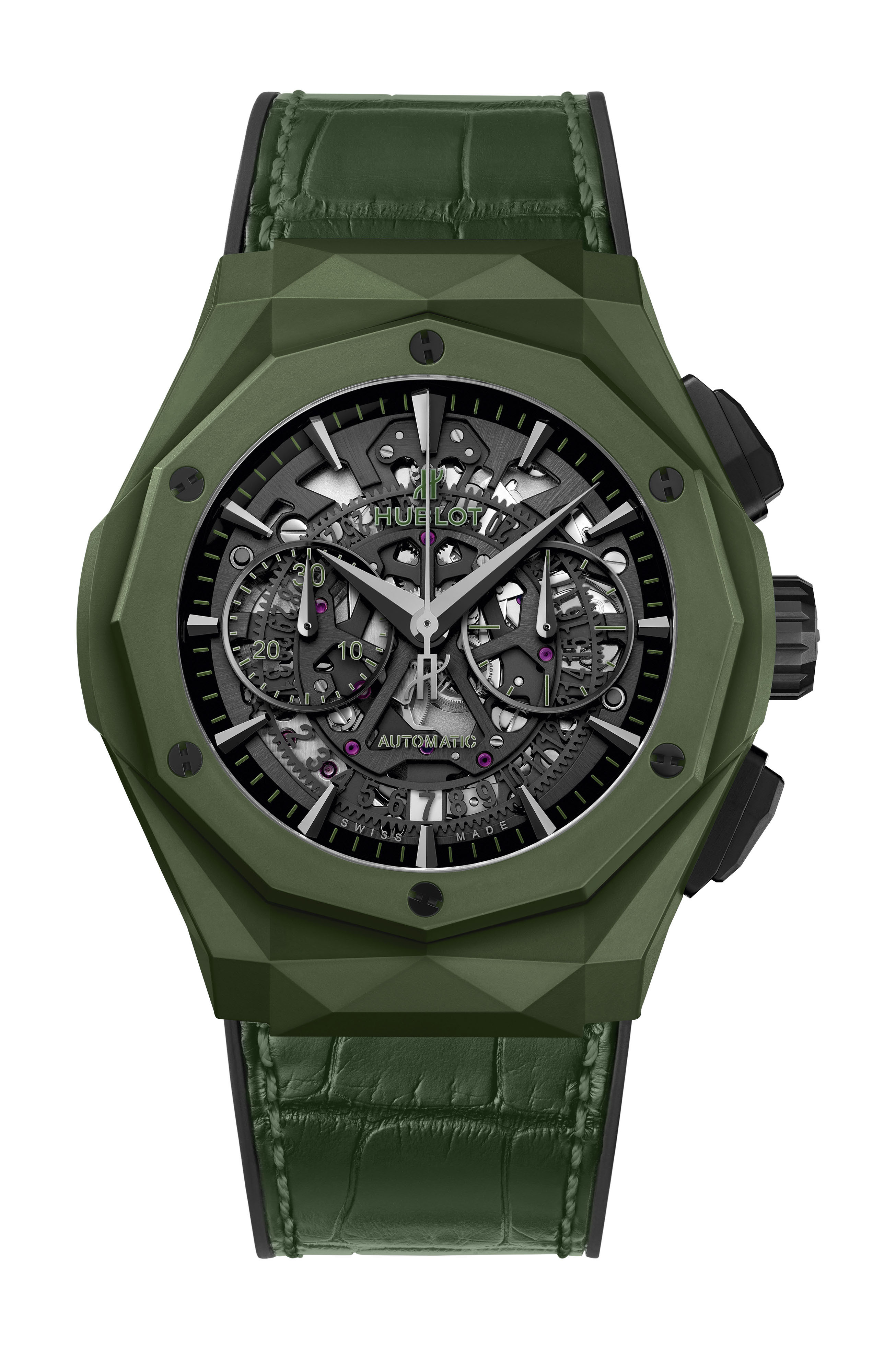 Hublot Classic Fusion Aerofusion Chronograph Orlinski Green Ceramic luxury timepiece - detailed view