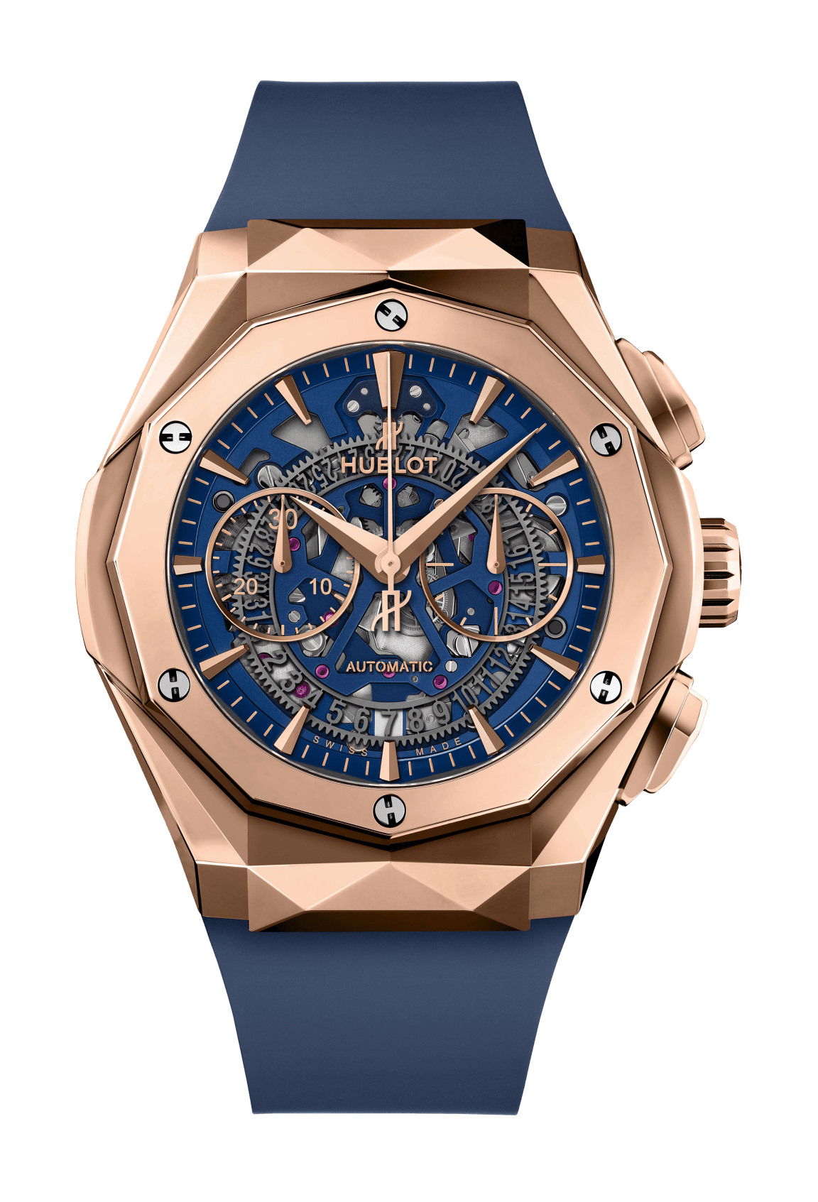 Hublot Classic Fusion Aerofusion Chronograph Orlinski King Gold Blue luxury timepiece - detailed view