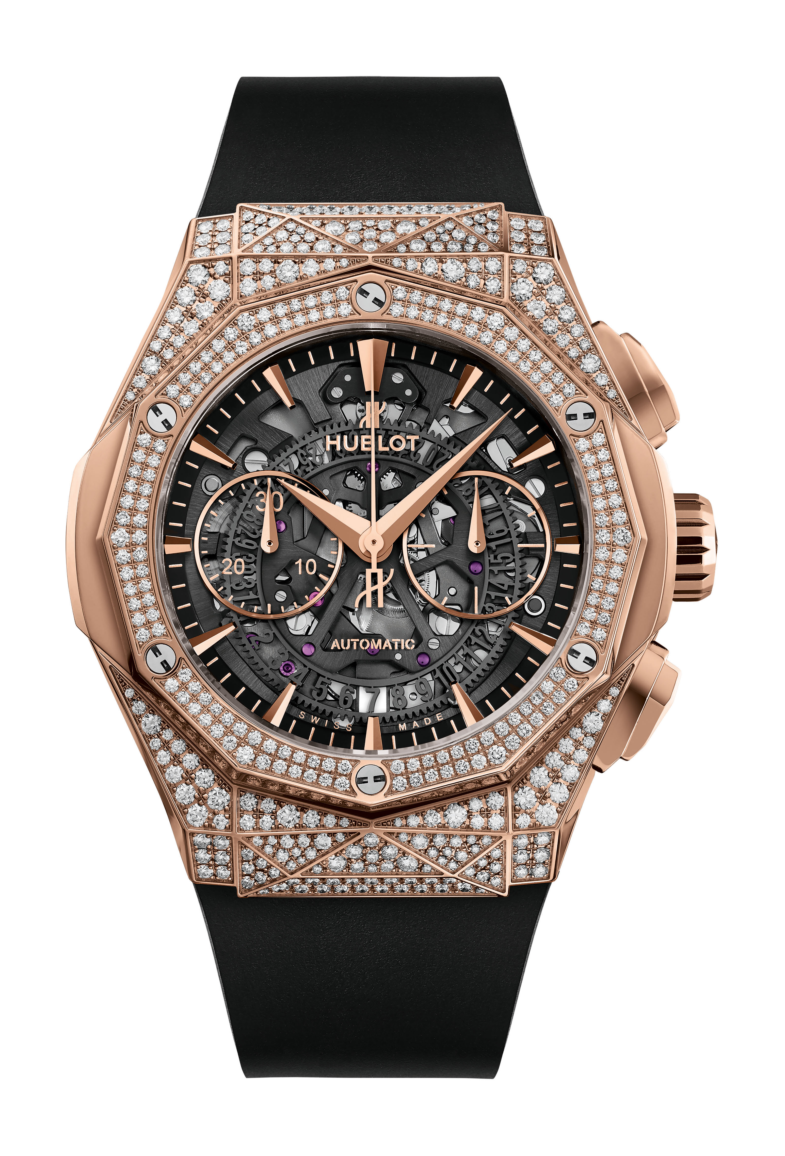 Hublot Classic Fusion Aerofusion Chronograph Orlinski King Gold Pavé luxury timepiece - detailed view