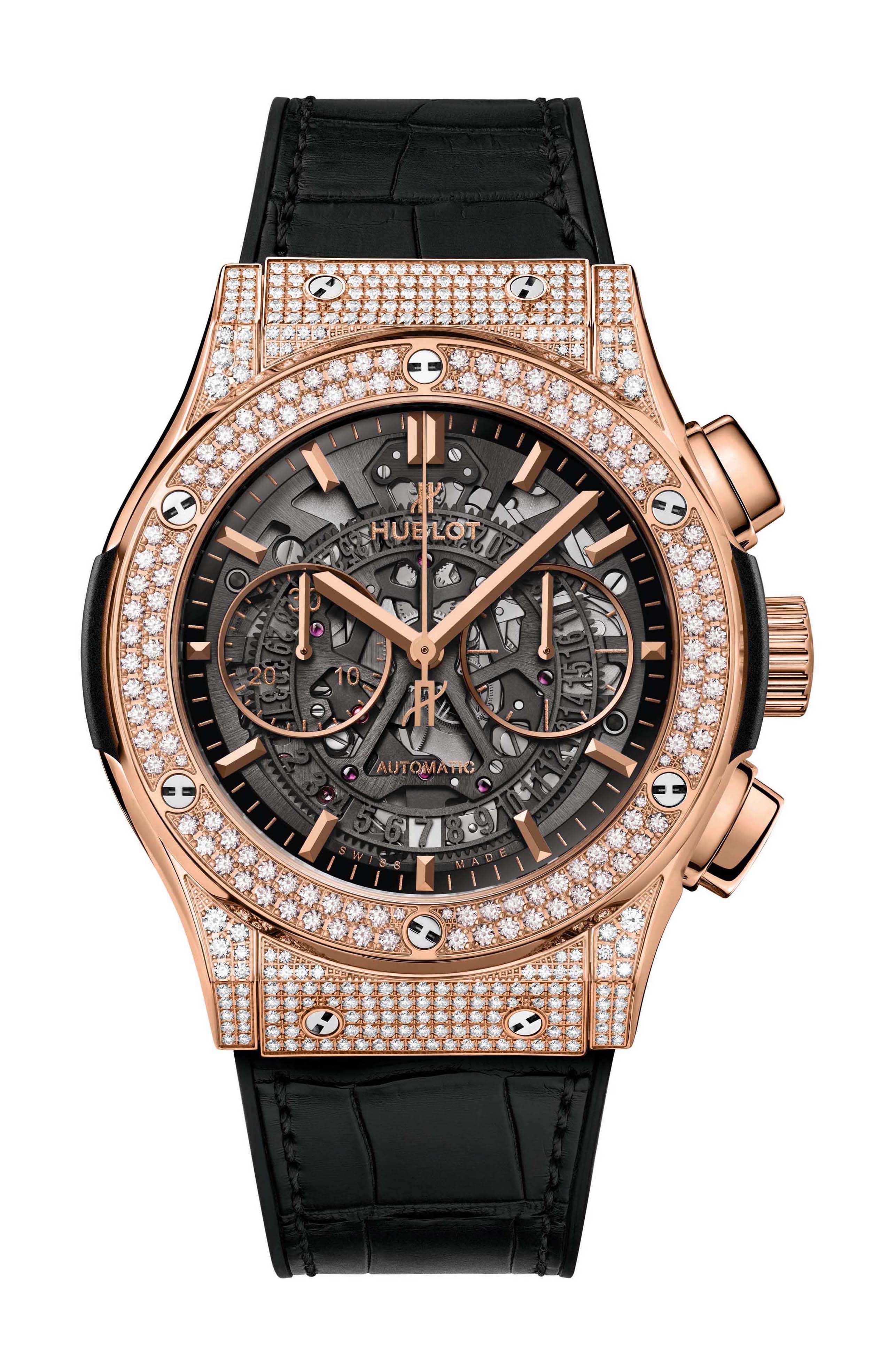 Hublot Classic Fusion Aerofusion King Gold Pavé luxury timepiece - detailed view