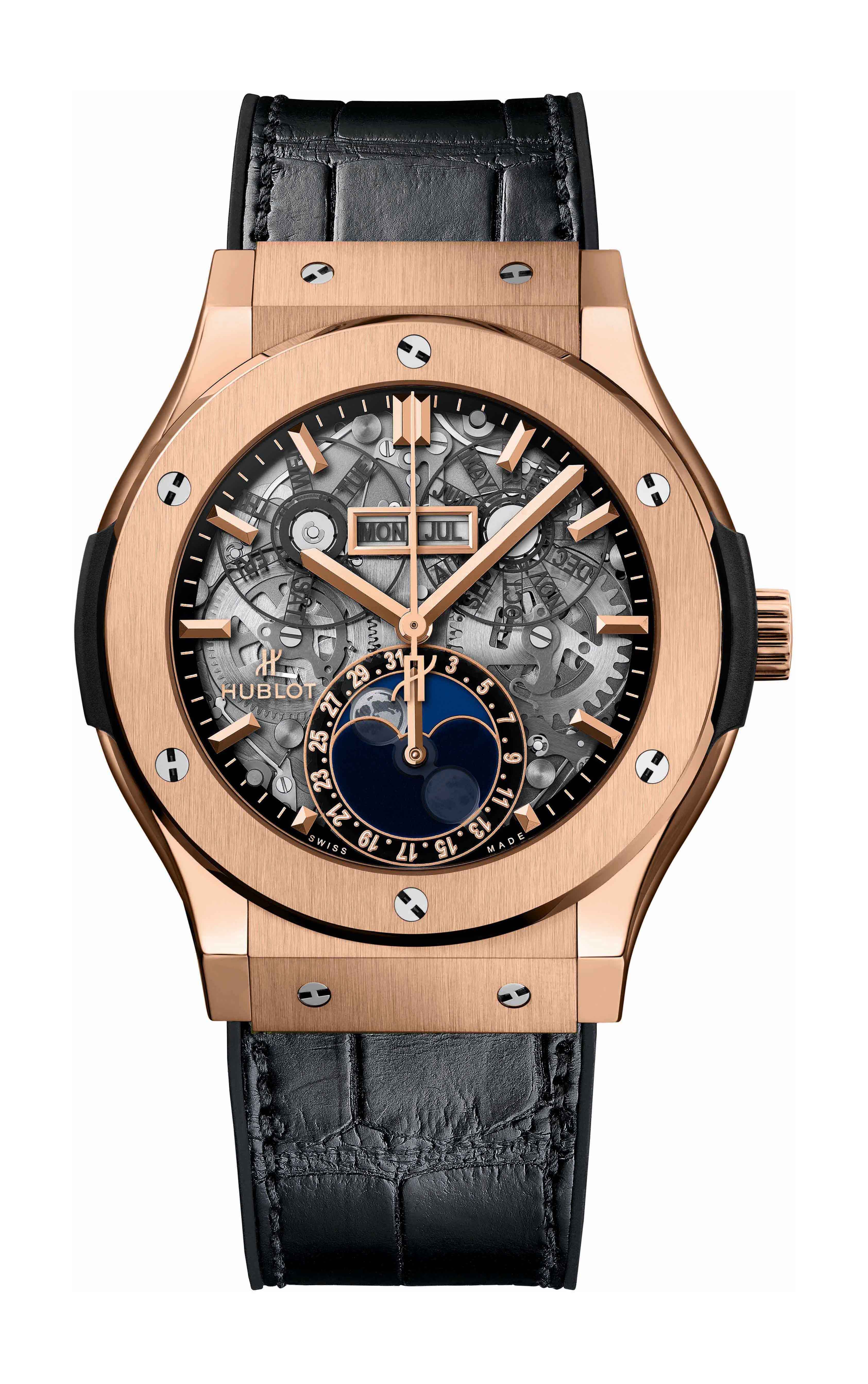 Hublot Classic Fusion Aerofusion Moonphase Aeromoon King Gold luxury timepiece - detailed view