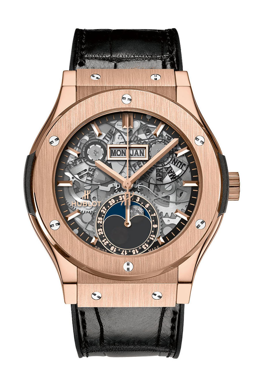 Hublot Classic Fusion Aerofusion Moonphase Aeromoon King Gold luxury timepiece - detailed view