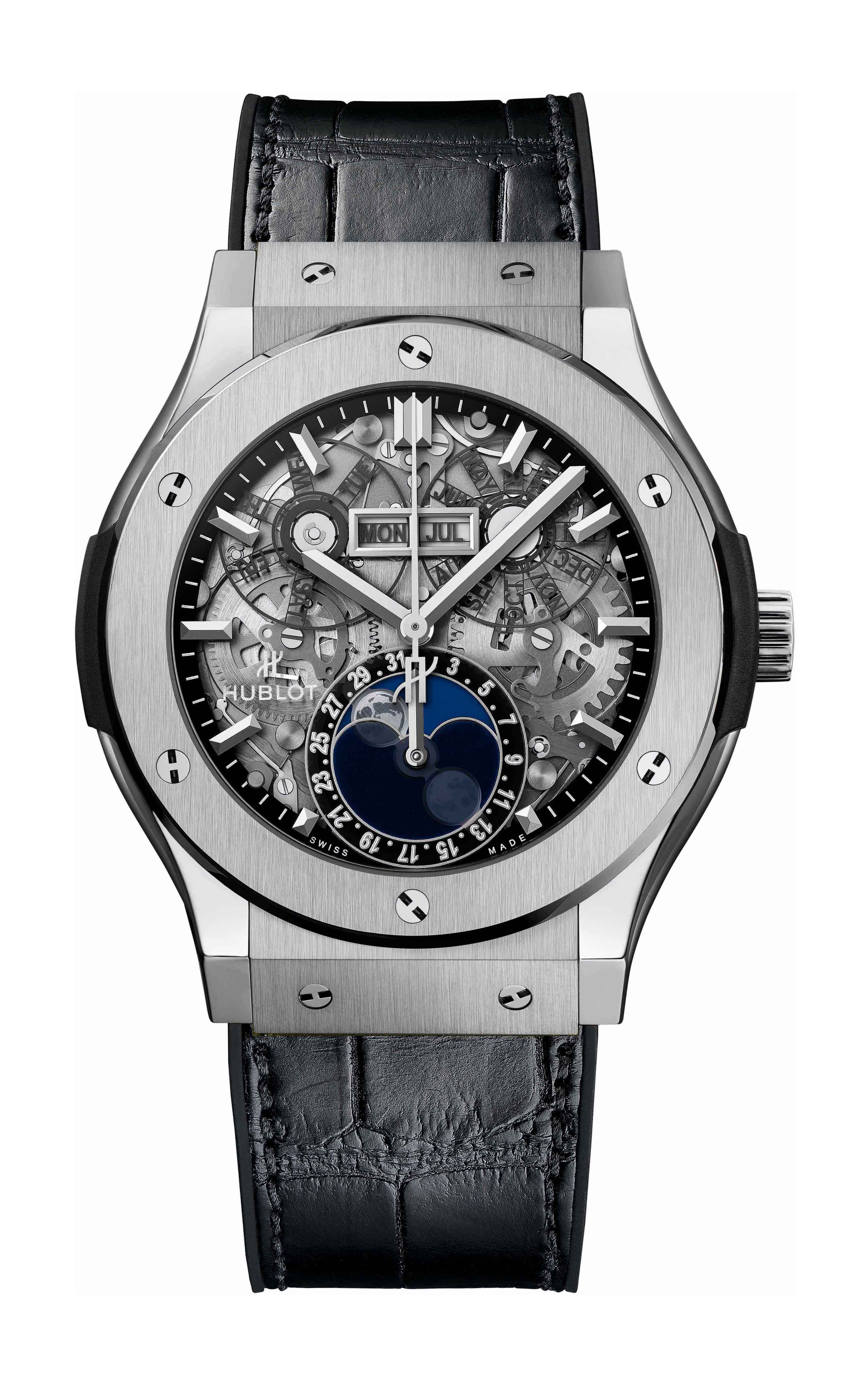 Hublot Classic Fusion Aerofusion Moonphase Aeromoon Titanium luxury timepiece - detailed view