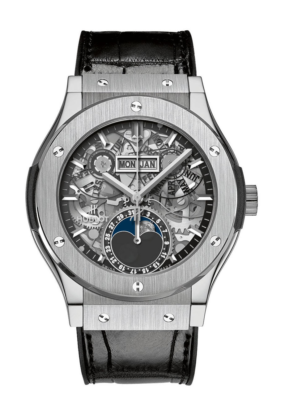Hublot Classic Fusion Aerofusion Moonphase Aeromoon Titanium luxury timepiece - detailed view