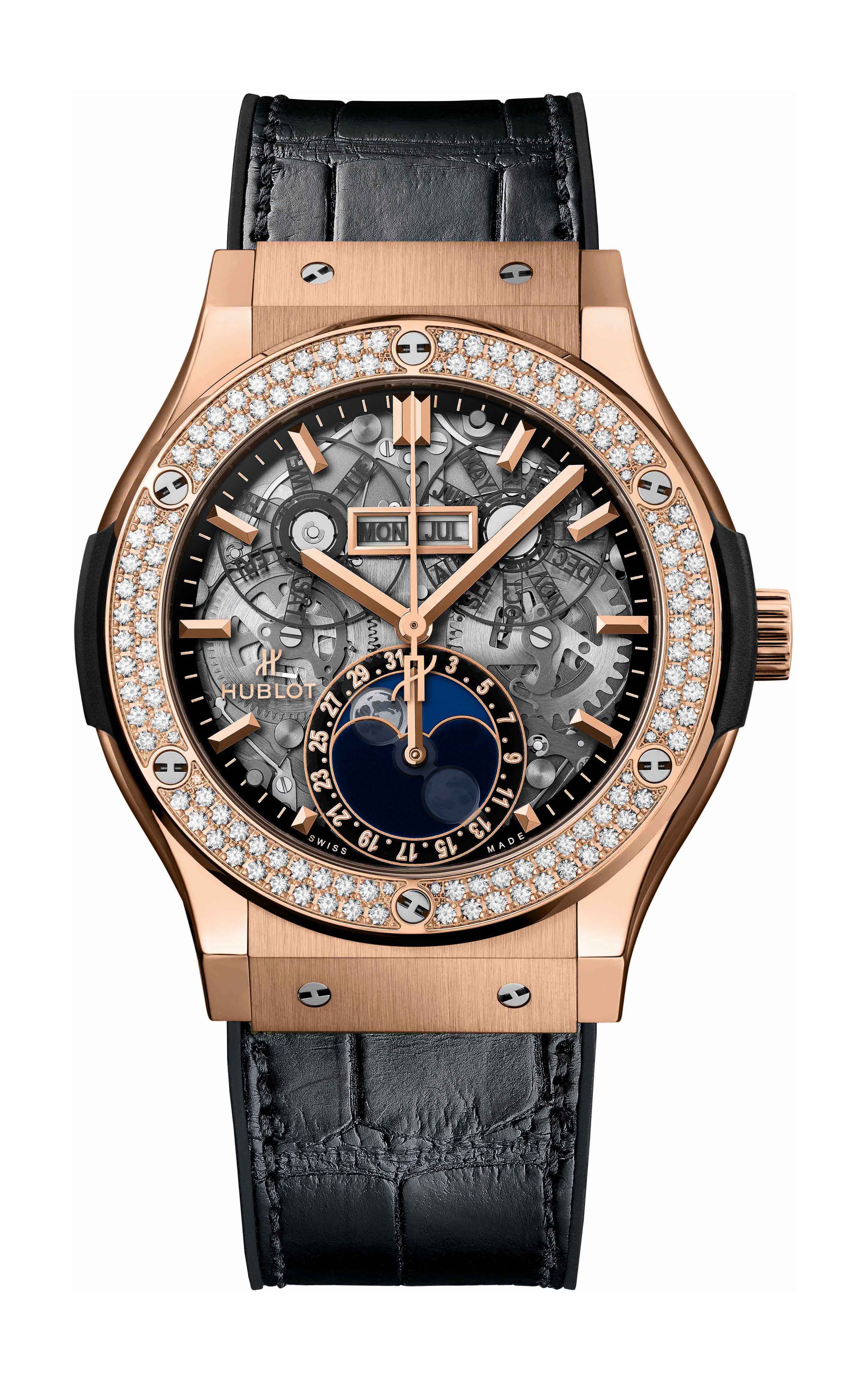 Hublot Classic Fusion AeroFusion Moonphase King Gold Diamonds luxury timepiece - detailed view