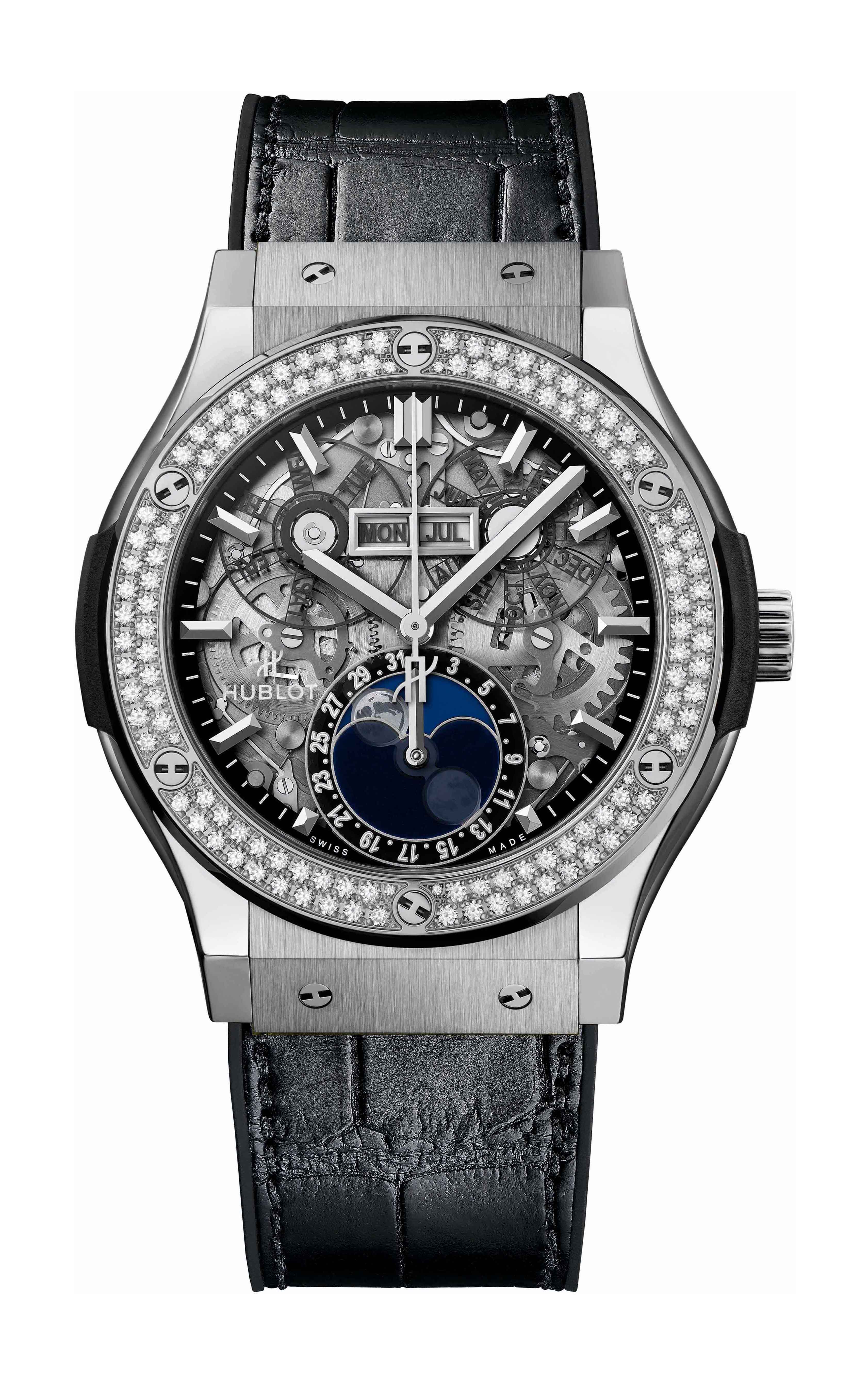 Hublot Classic Fusion Aerofusion Moonphase Titanium Diamonds luxury timepiece - detailed view