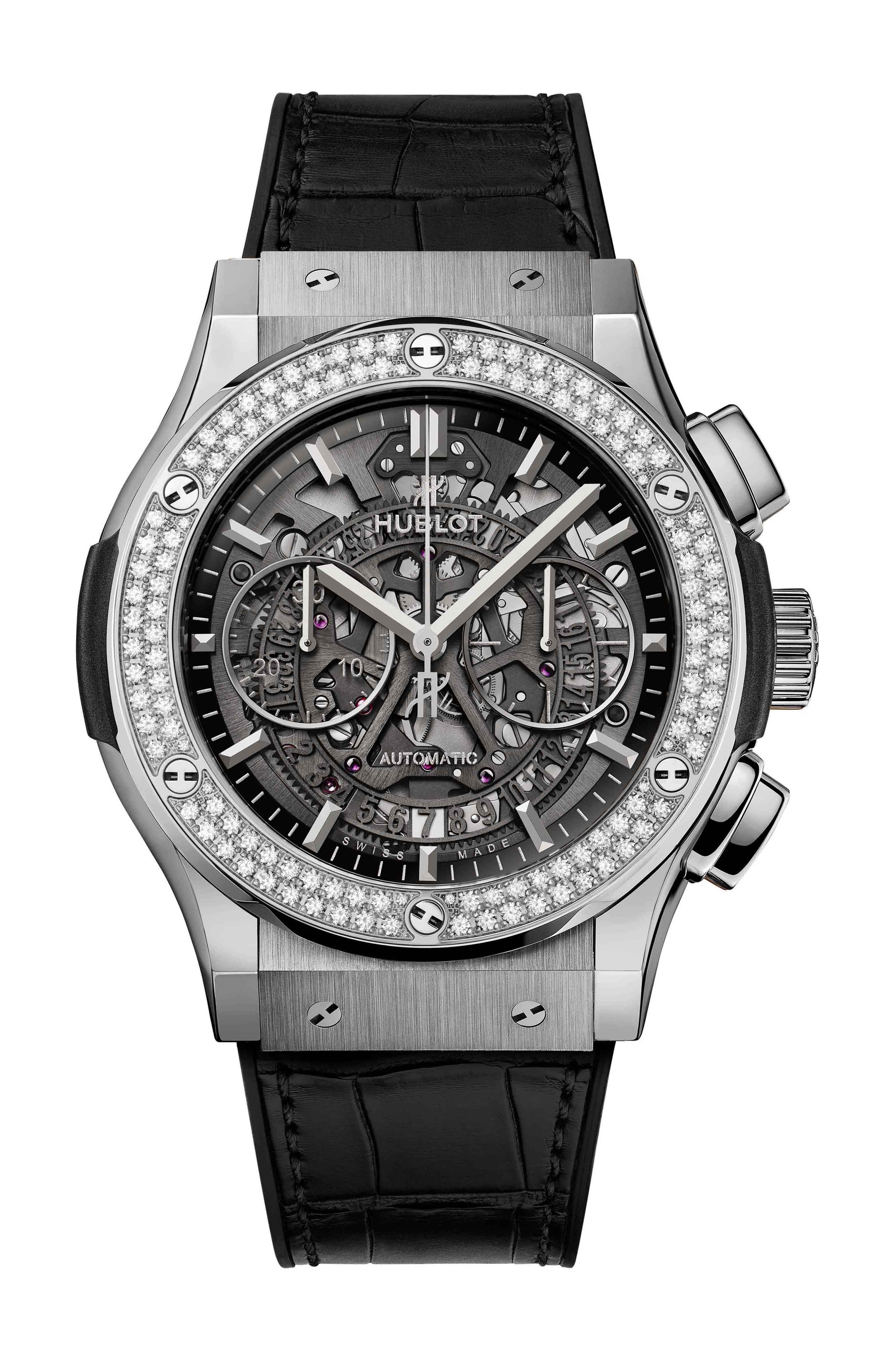 Hublot Classic Fusion Aerofusion Titanium Diamonds luxury timepiece - detailed view