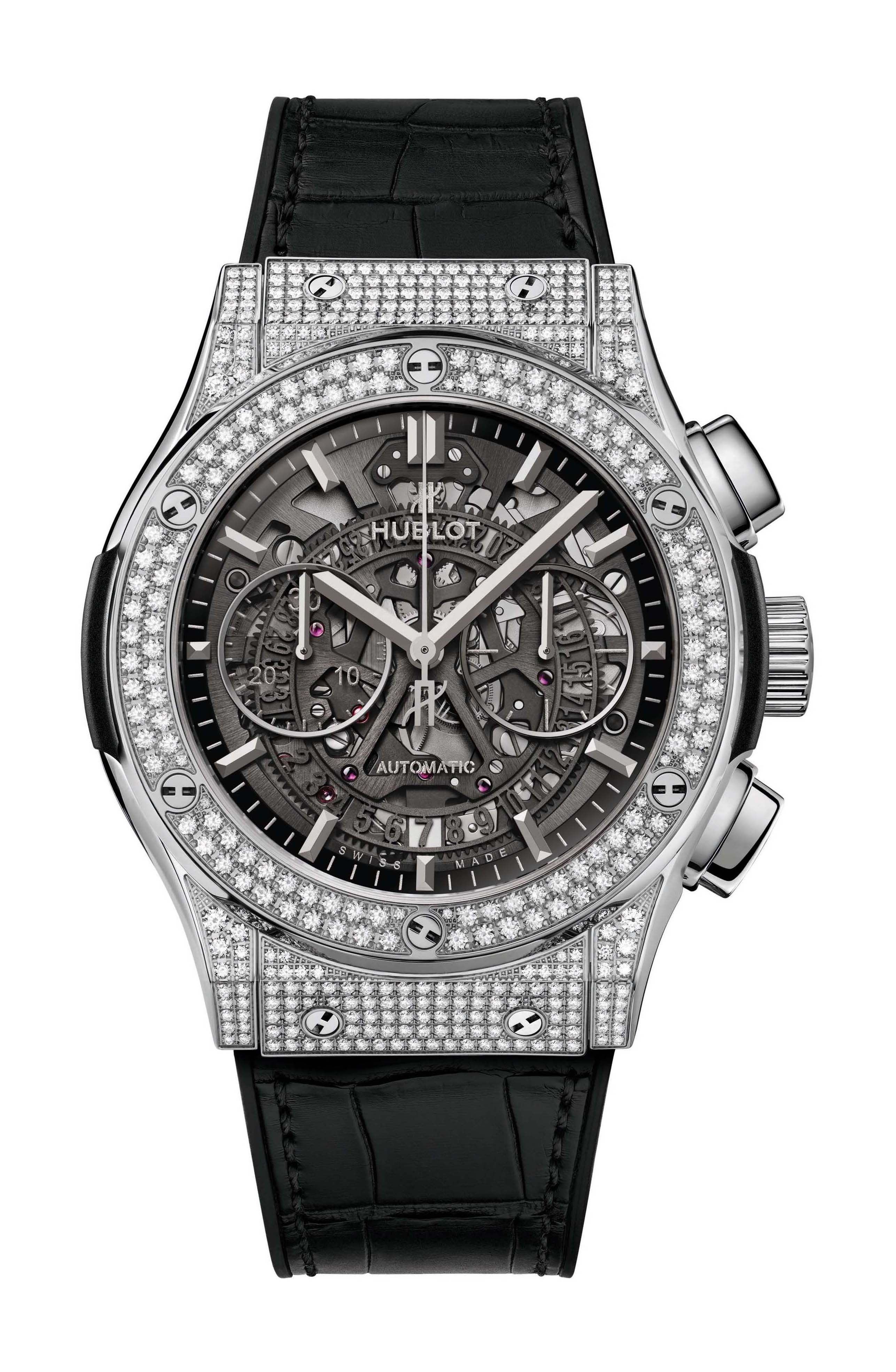 Hublot Classic Fusion Aerofusion Titanium Pavé luxury timepiece - detailed view