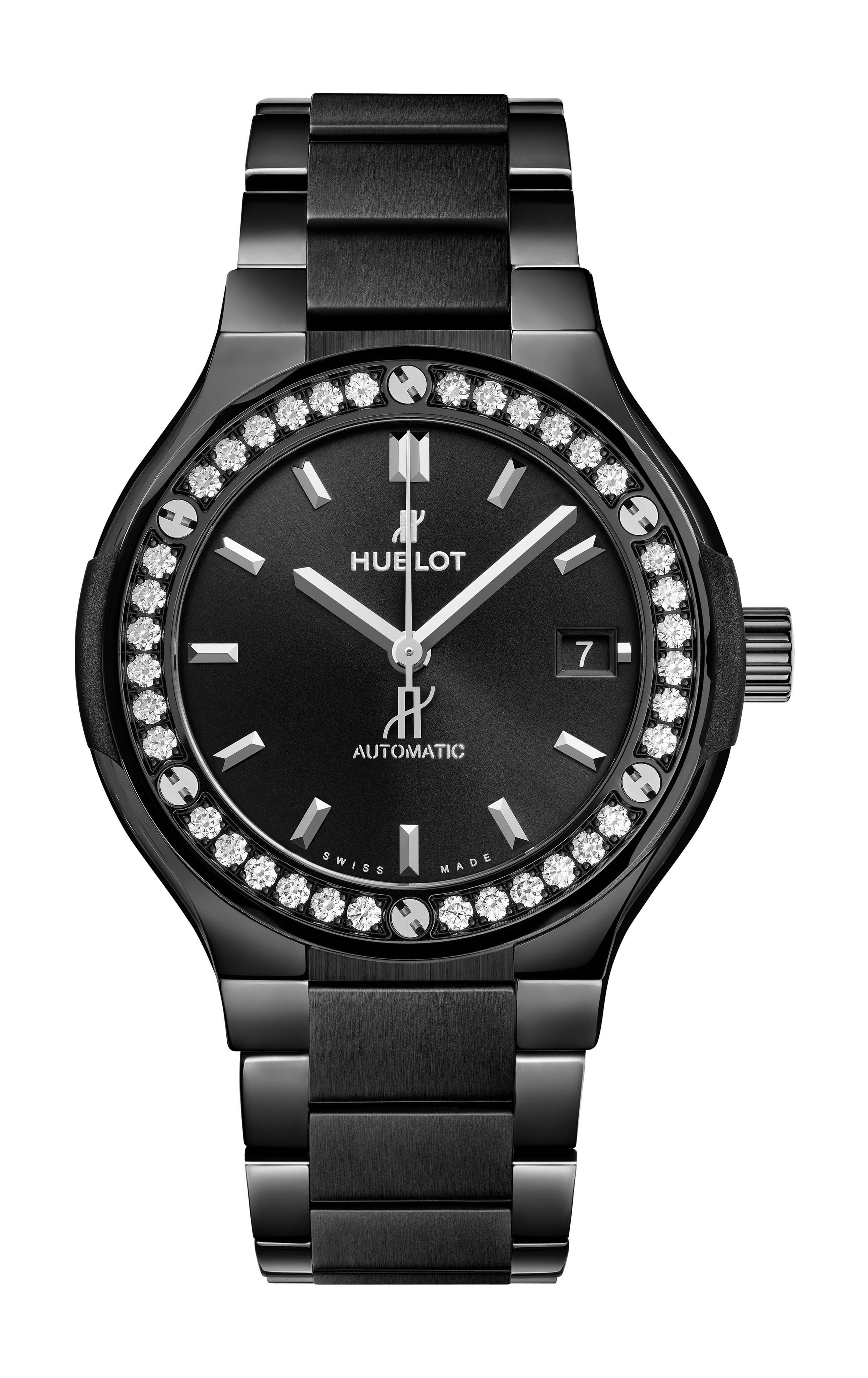 Hublot Classic Fusion Black Magic Bracelet Diamonds luxury timepiece - detailed view