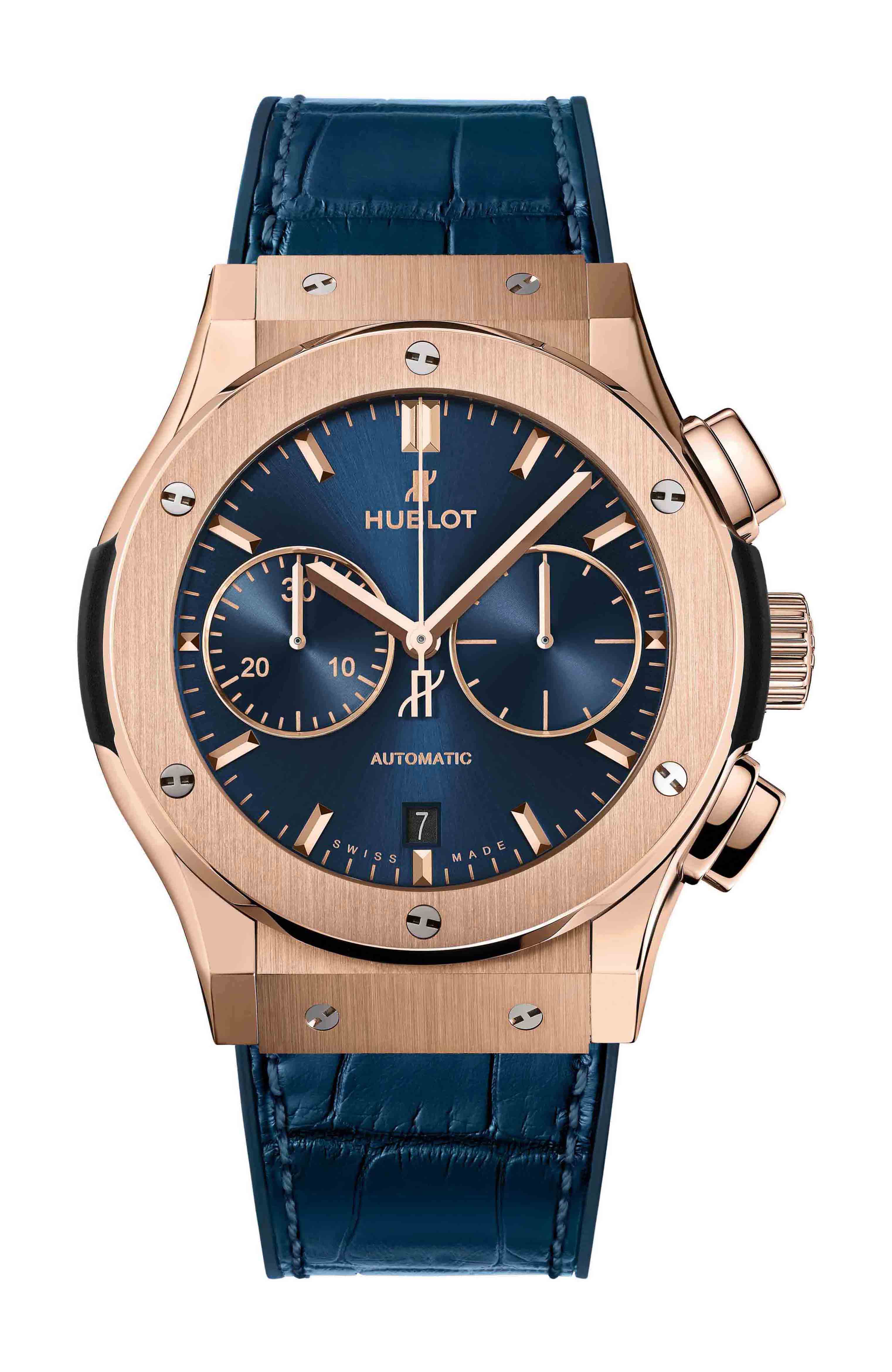 Hublot Classic Fusion Blue Chronograph King Gold luxury timepiece - detailed view
