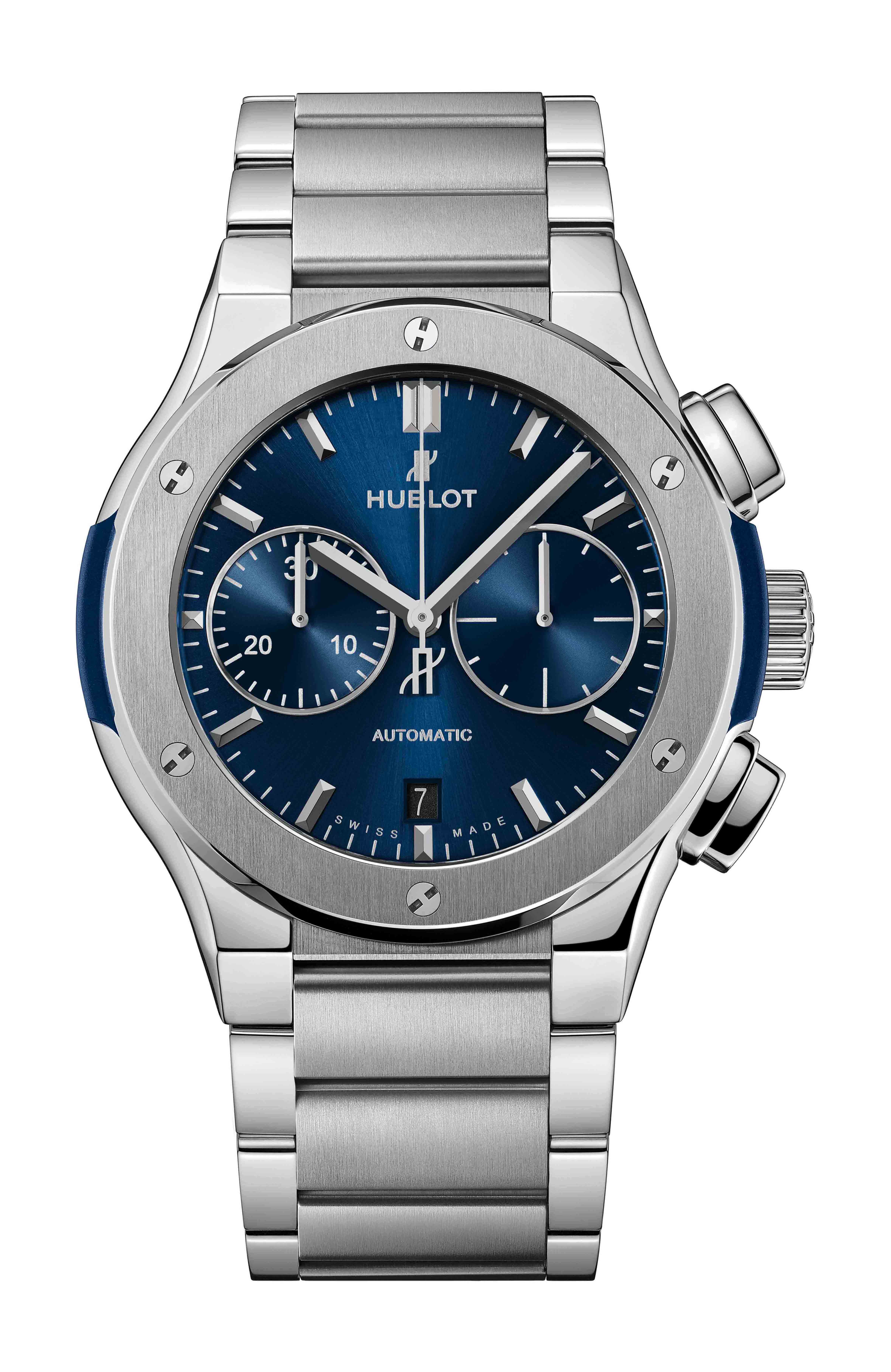 Hublot Classic Fusion Blue Chronograph Titanium Bracelet luxury timepiece - detailed view