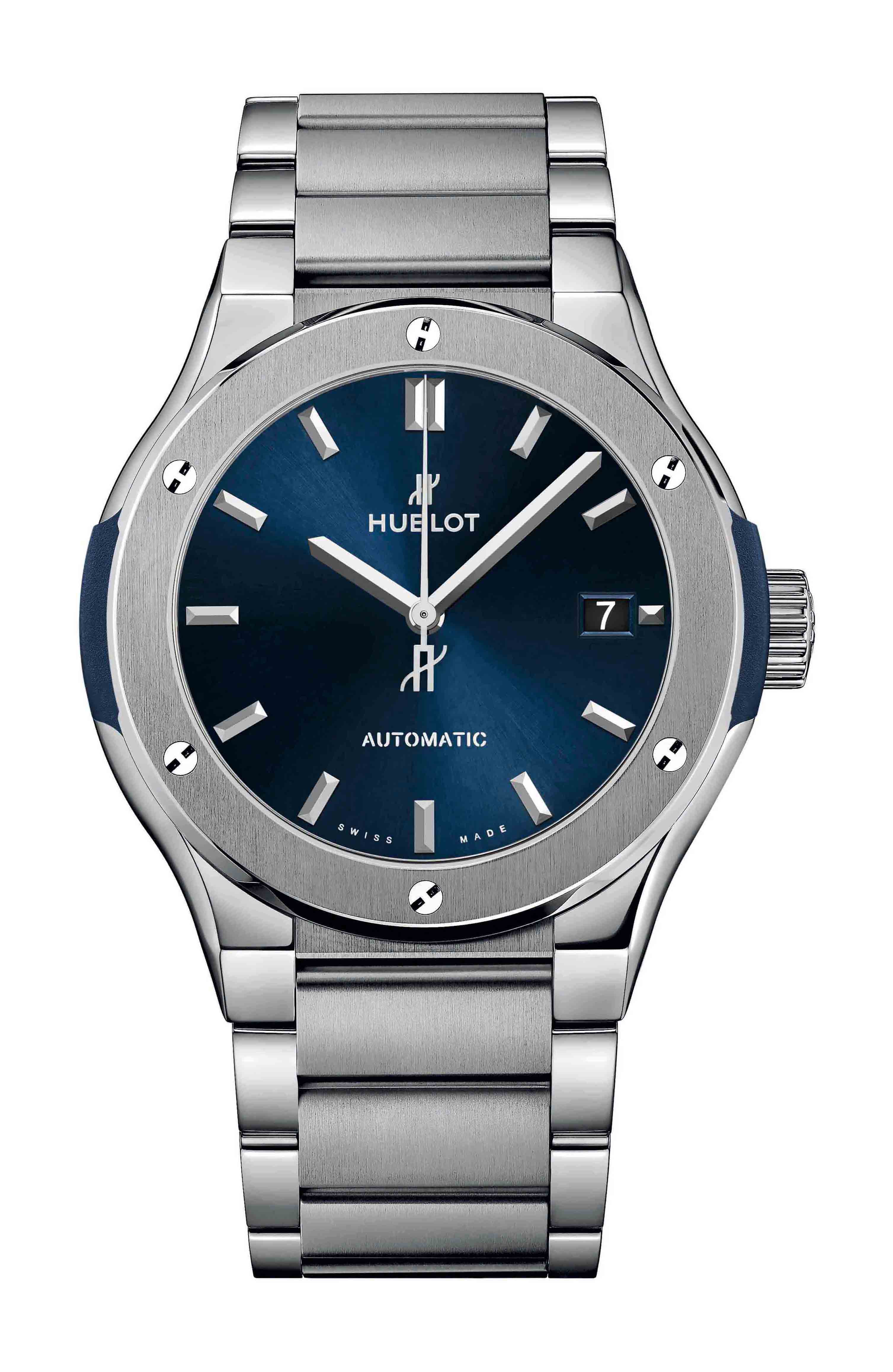 Hublot Classic Fusion Blue Titanium Bracelet luxury timepiece - detailed view