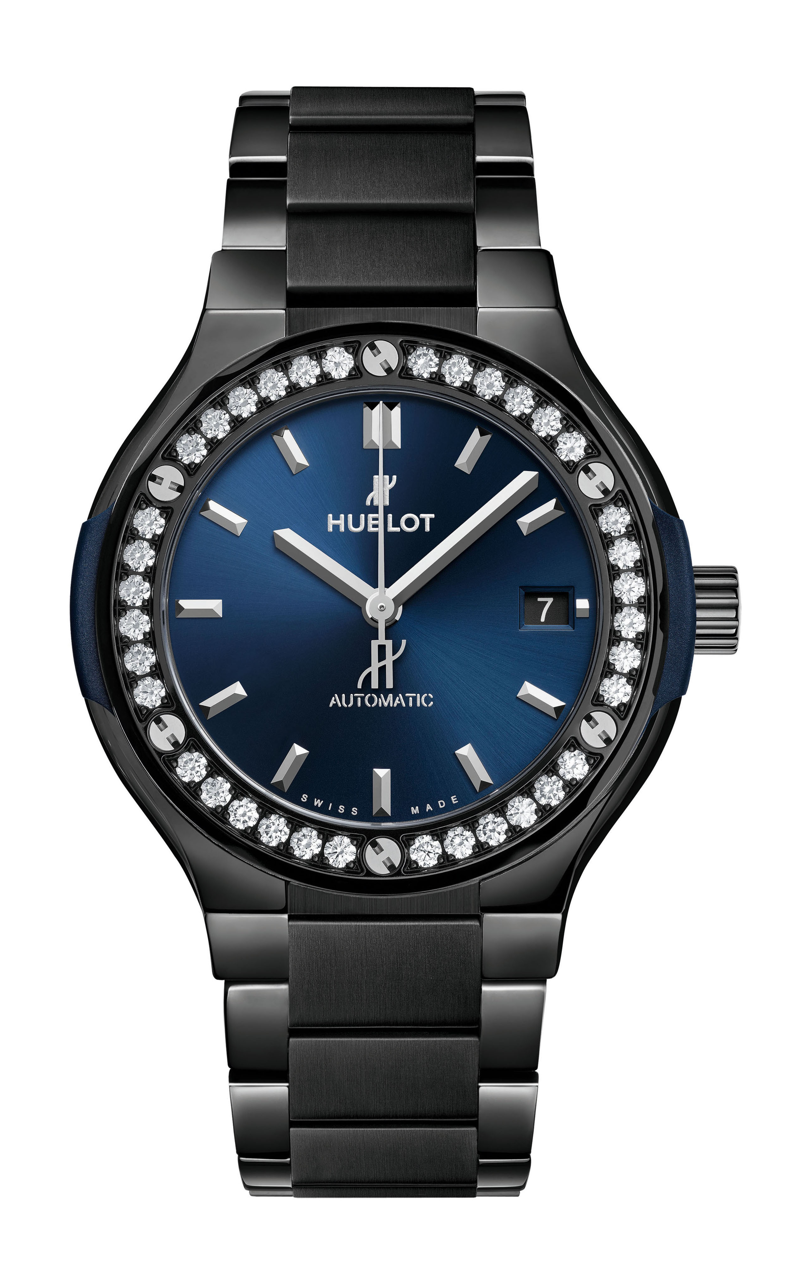 Hublot Classic Fusion Ceramic Blue Bracelet Diamonds luxury timepiece - detailed view