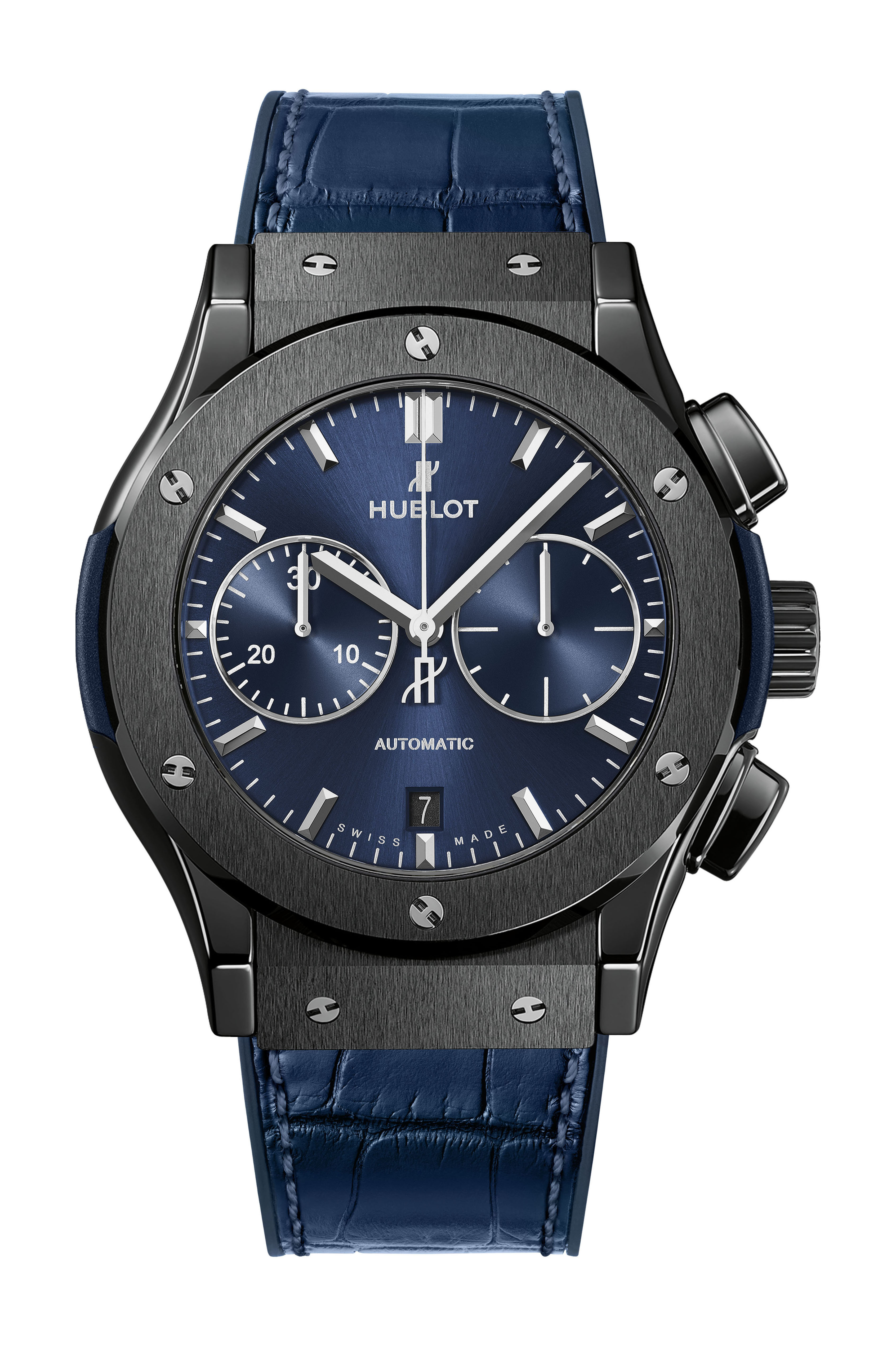 Hublot Classic Fusion Ceramic Blue Chronograph luxury timepiece - detailed view