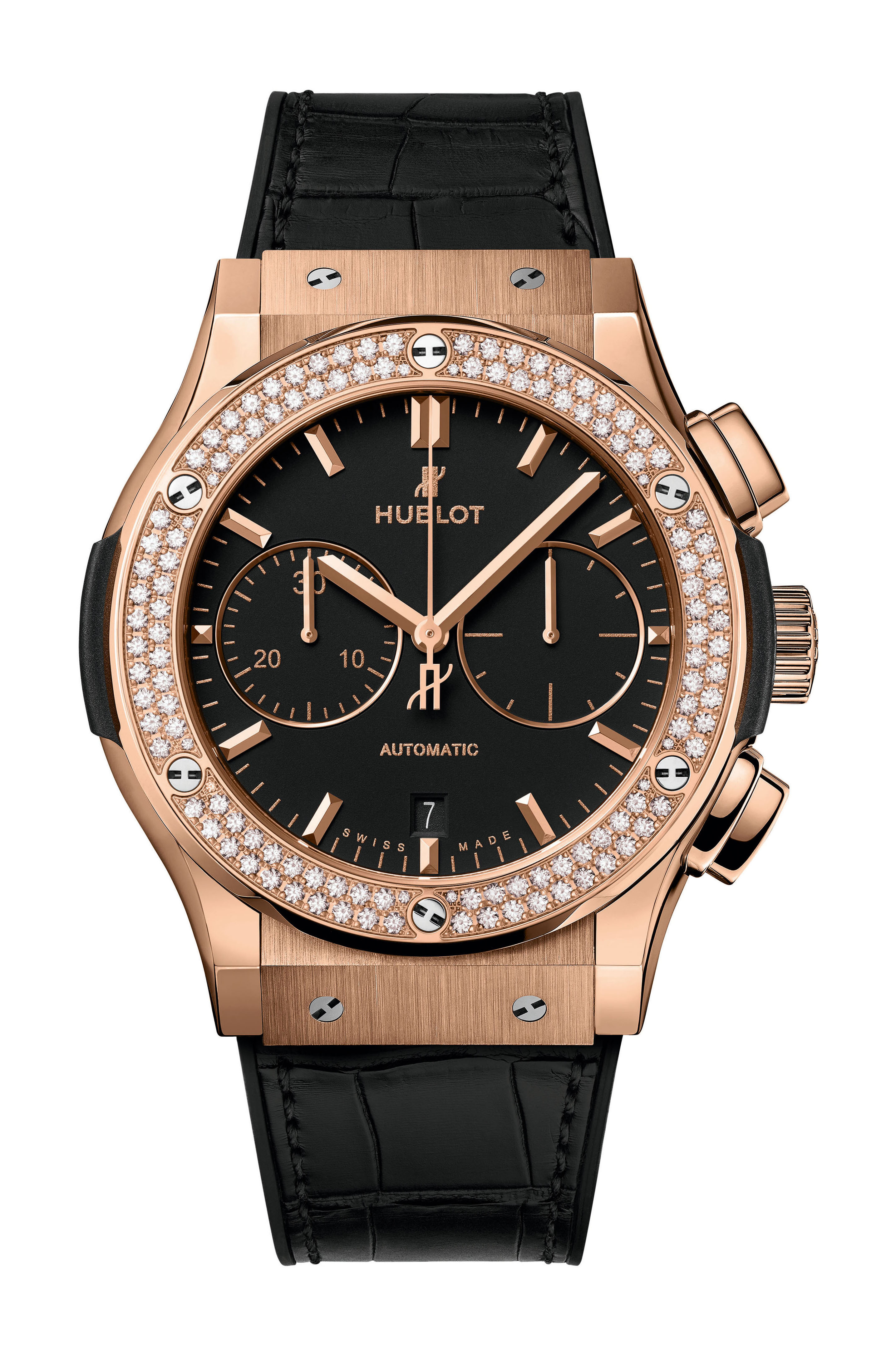 Hublot Classic Fusion Chonograph King Gold Diamond luxury timepiece - detailed view