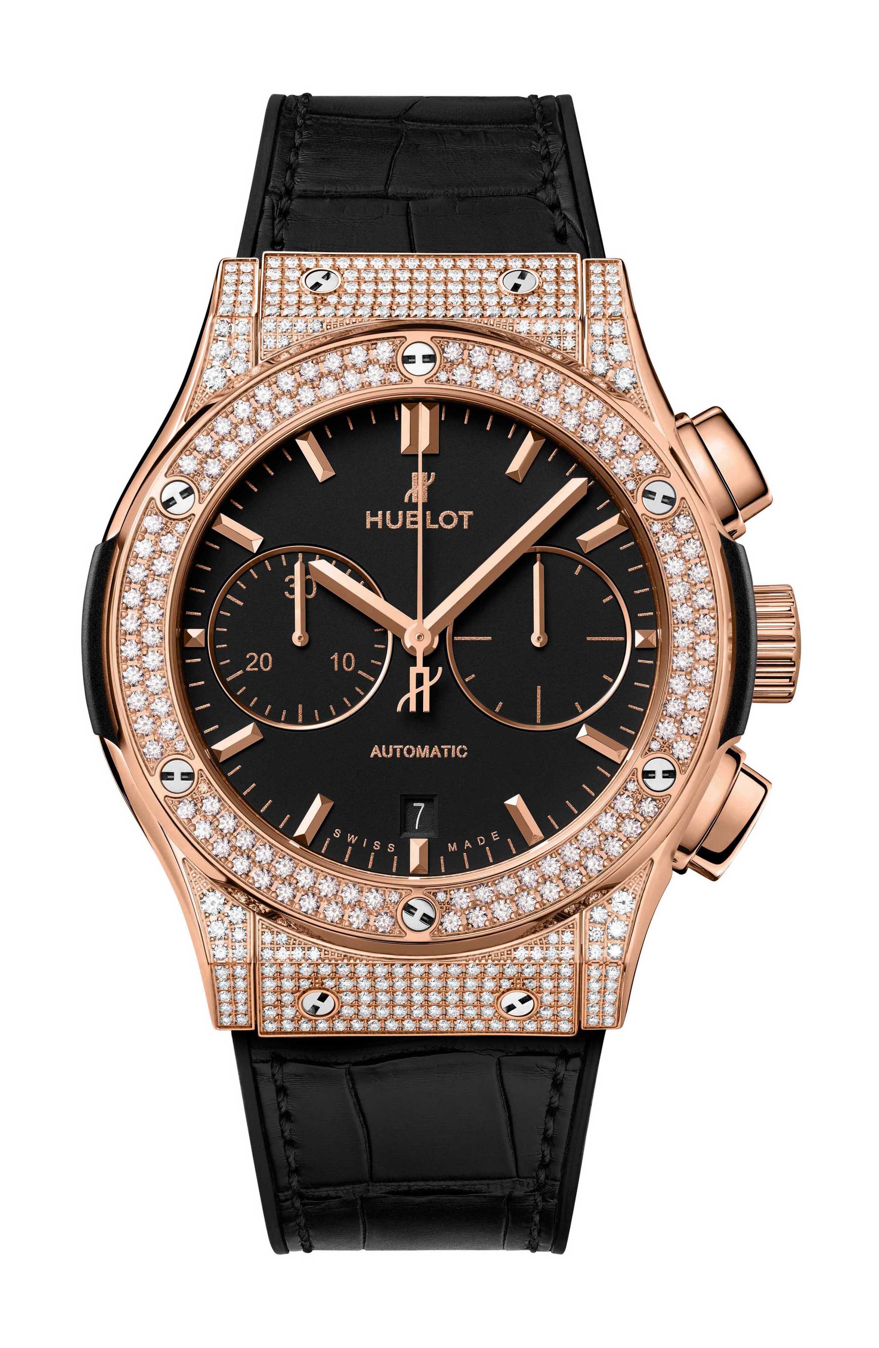 Hublot Classic Fusion Chronograph King Gold Pavé luxury timepiece - detailed view