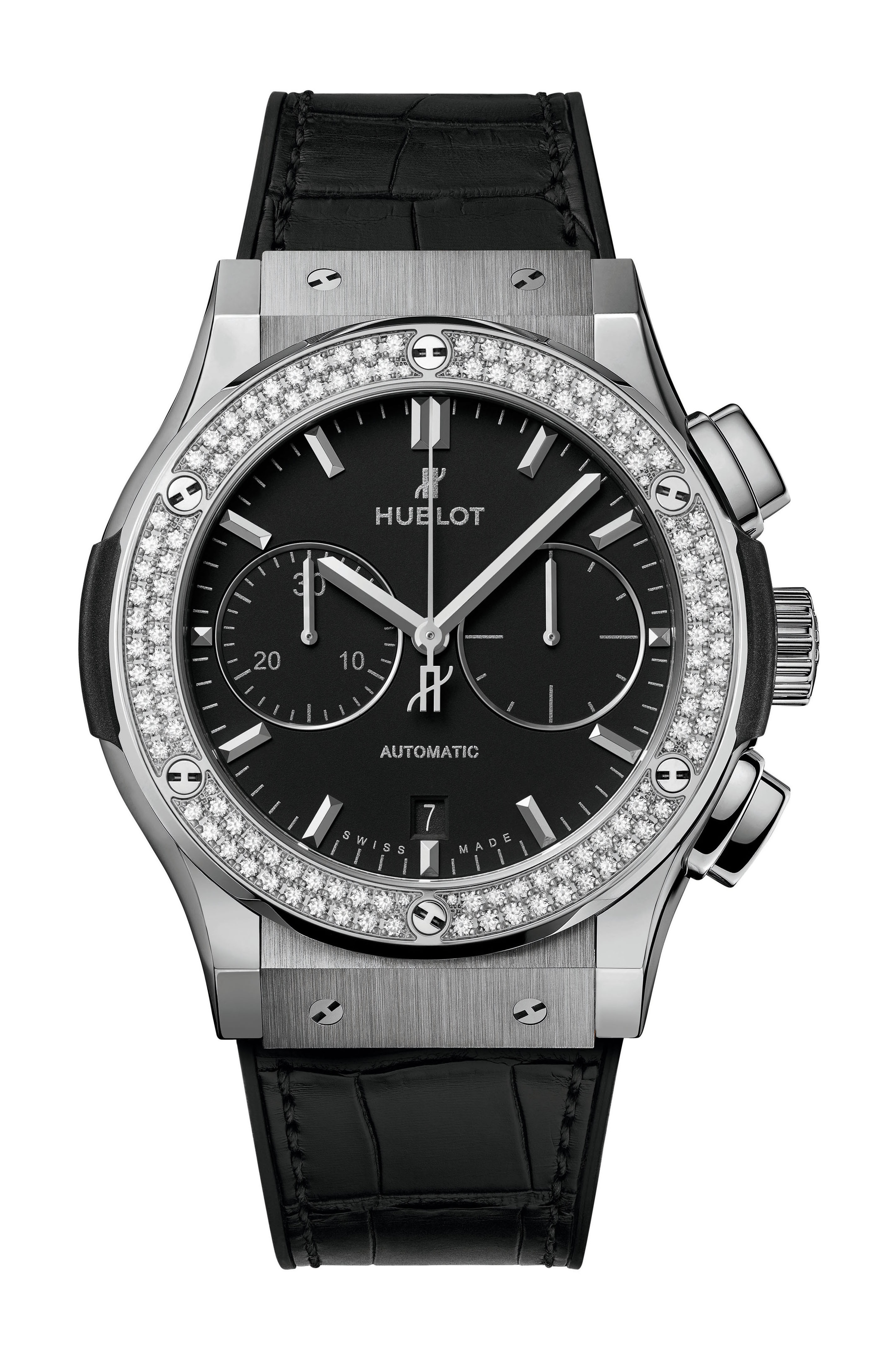 Hublot Classic Fusion Chronograph Titanium Diamonds luxury timepiece - detailed view