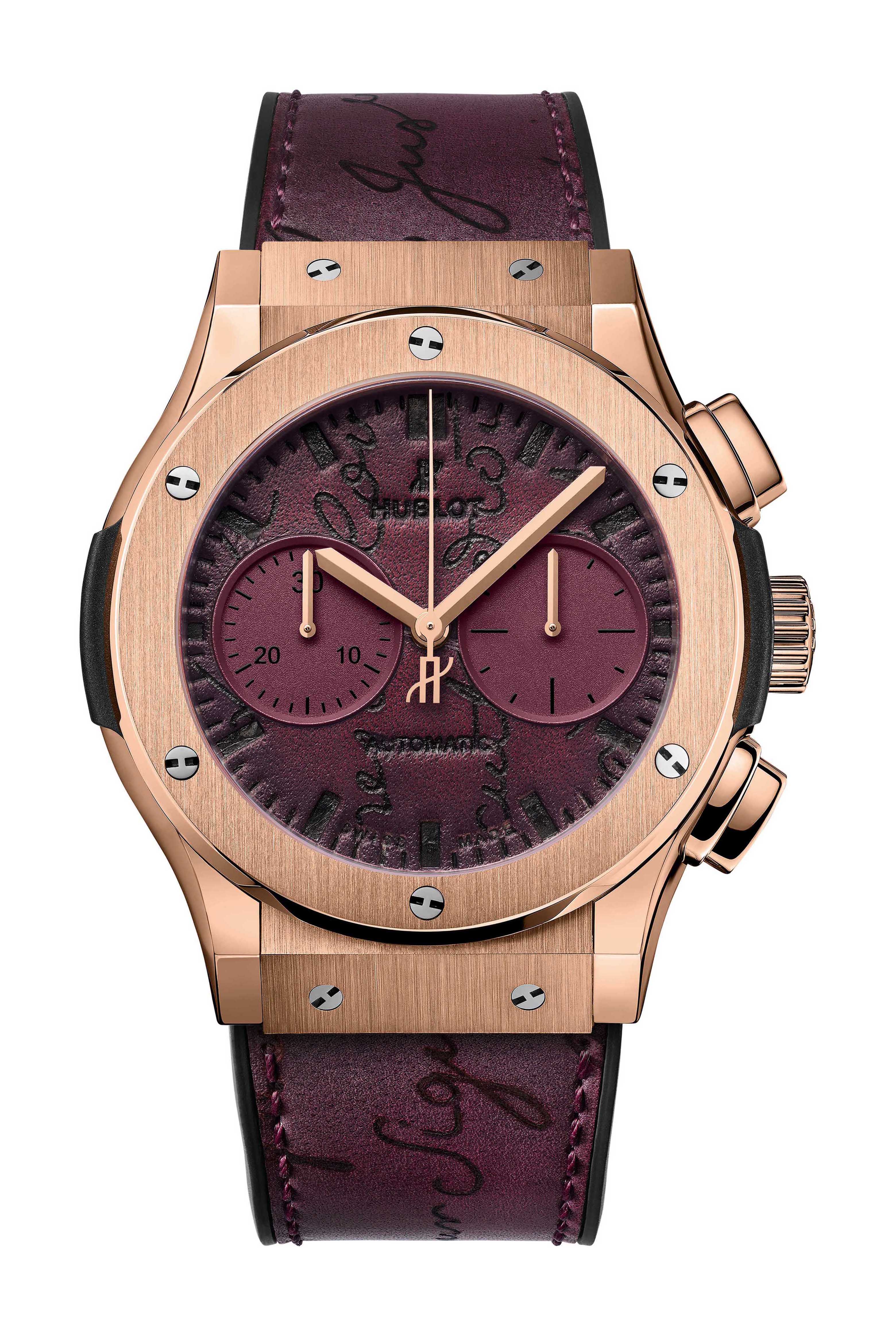 Hublot Classic Fusion Chronograph Berluti Scritto Bordeaux luxury timepiece - detailed view