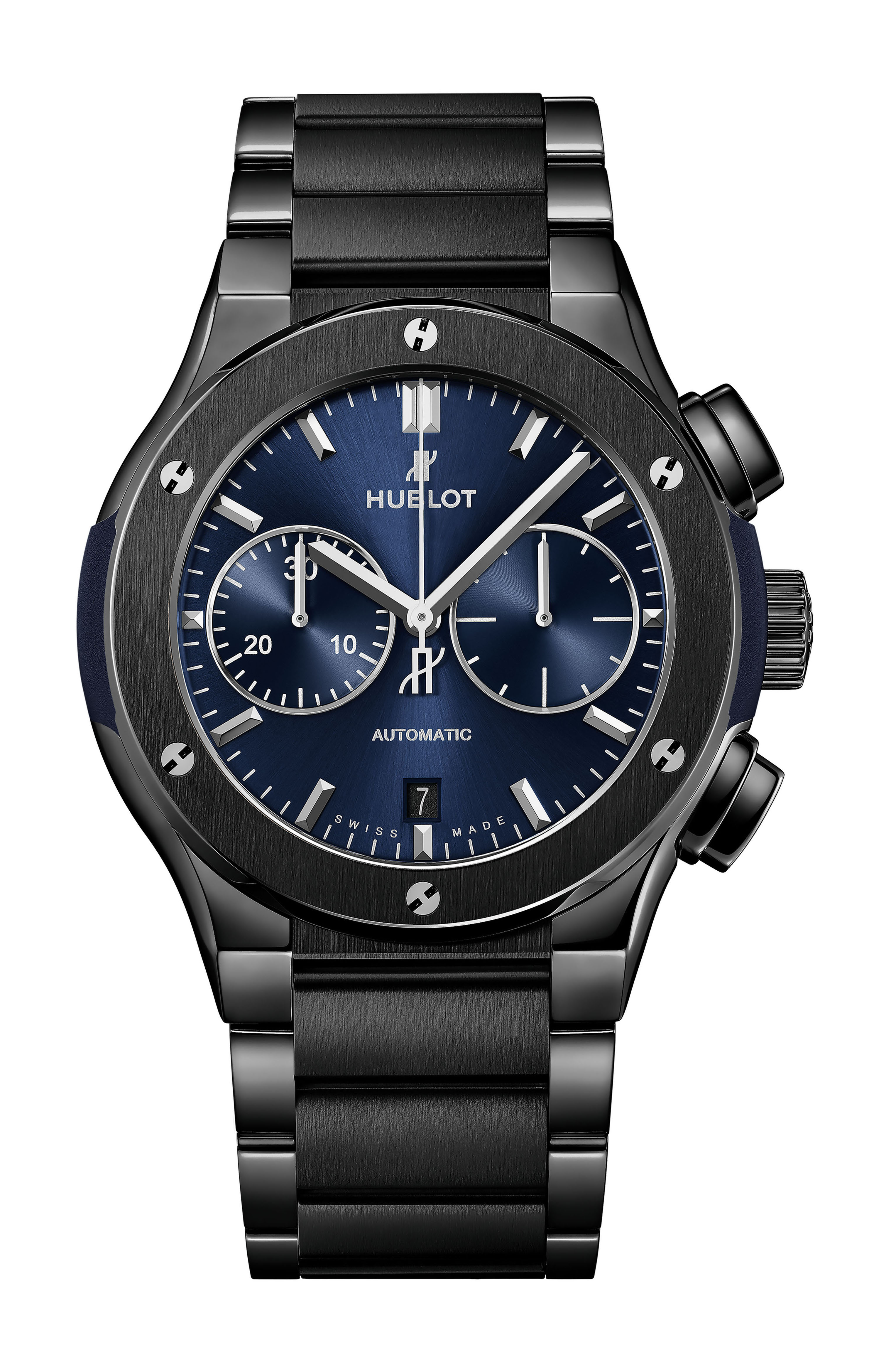 Hublot Classic Fusion Chronograph Ceramic Blue Bracelet luxury timepiece - detailed view